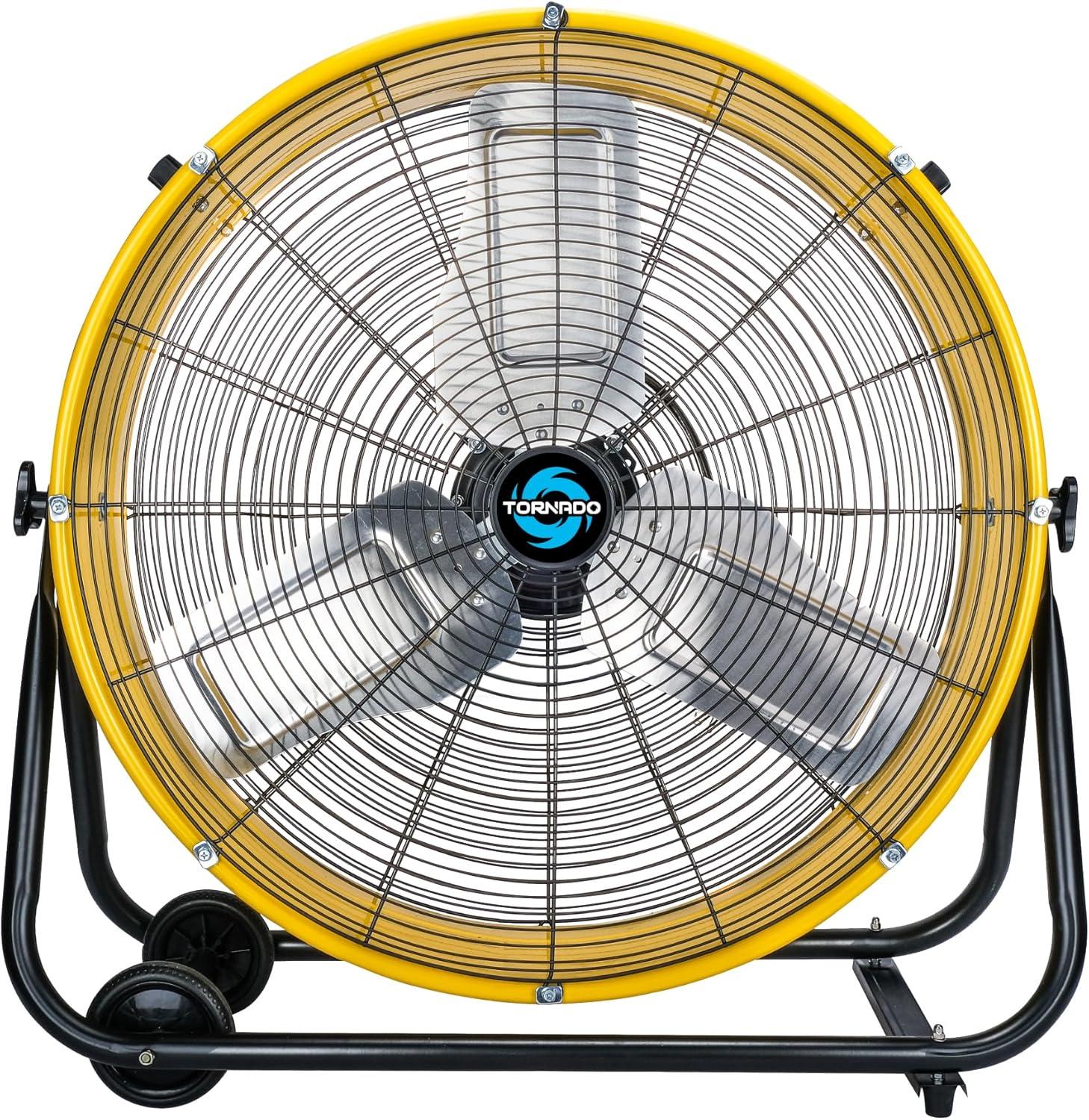 24-Inch Yellow High Velocity Industrial Metal Floor Fan