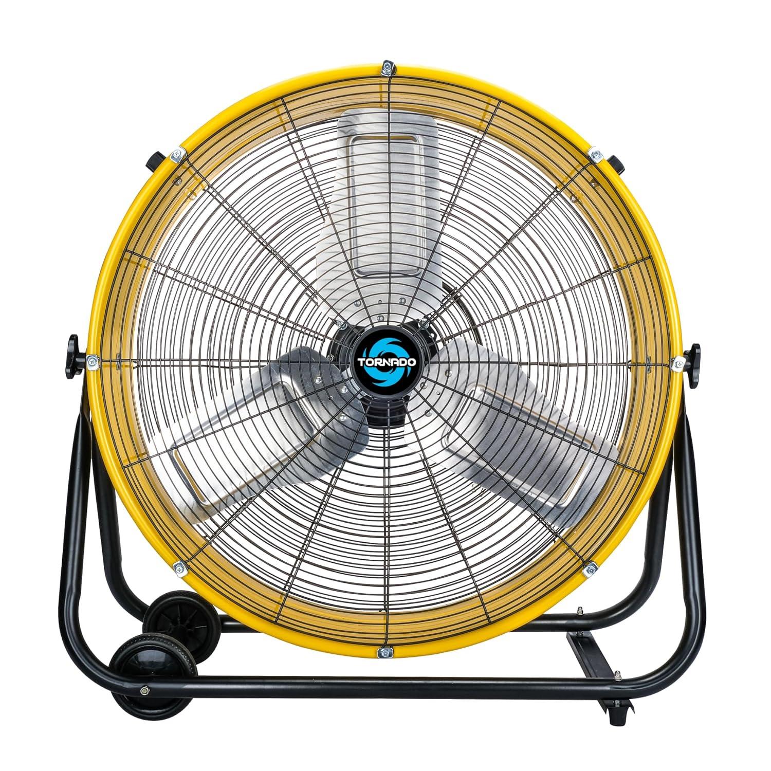 24-Inch Yellow High Velocity Industrial Metal Floor Fan