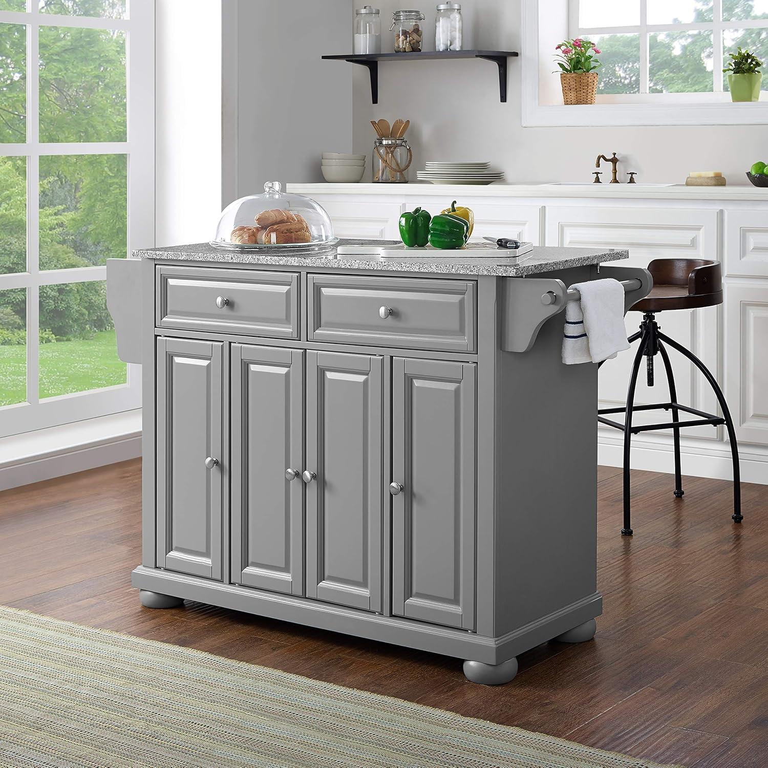 Alexandria Vintage Gray Granite Top Kitchen Island