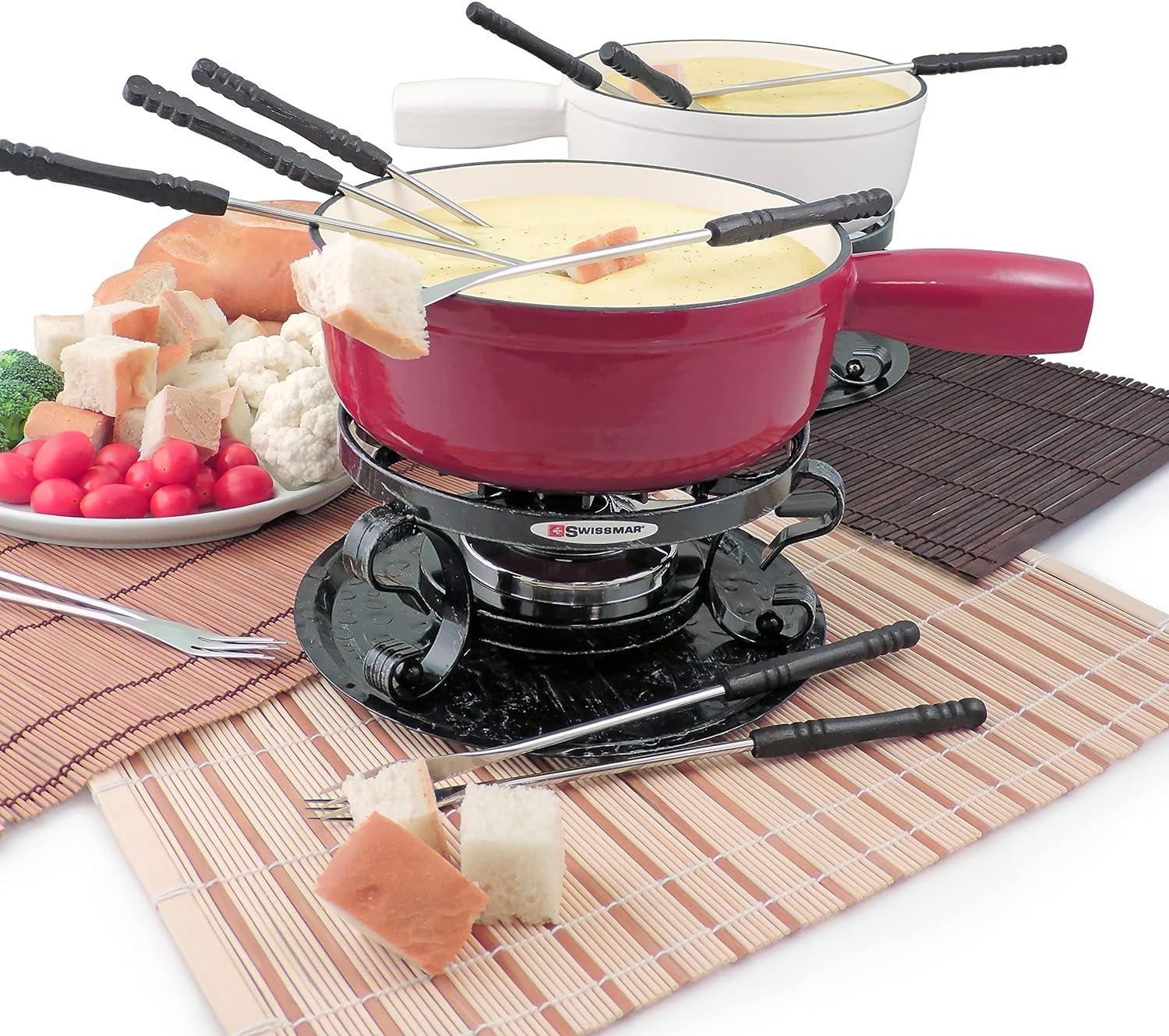 Swissmar Swissmar Lugano 2-Quart Cast Iron Cheese Fondue Set, 9-Piece, Cherry Red