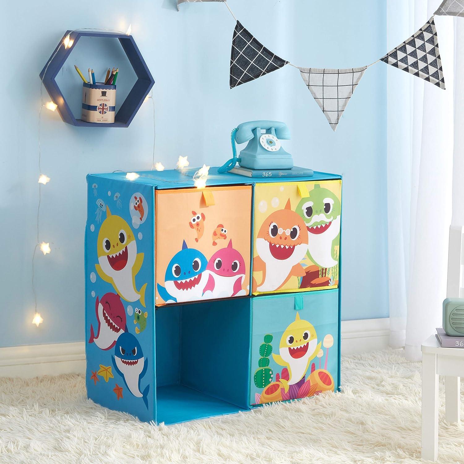 Baby Shark Multicolor Kids Storage Cubby with 3 Collapsible Cubes