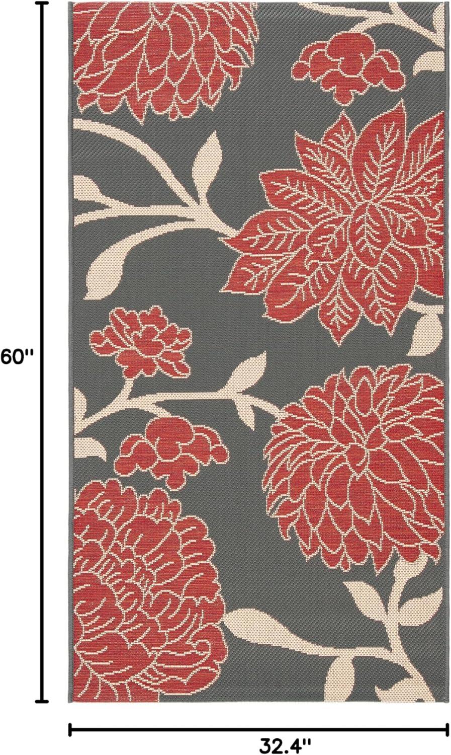 SAFAVIEH Courtyard Tyson Floral Indoor/Outdoor Area Rug, Anthracite/Red, 2'7" x 5'