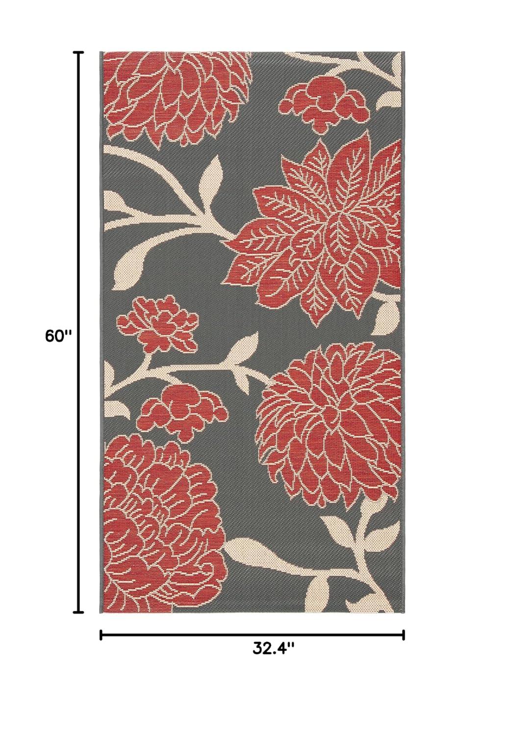 SAFAVIEH Courtyard Tyson Floral Indoor/Outdoor Area Rug, Anthracite/Red, 2'7" x 5'