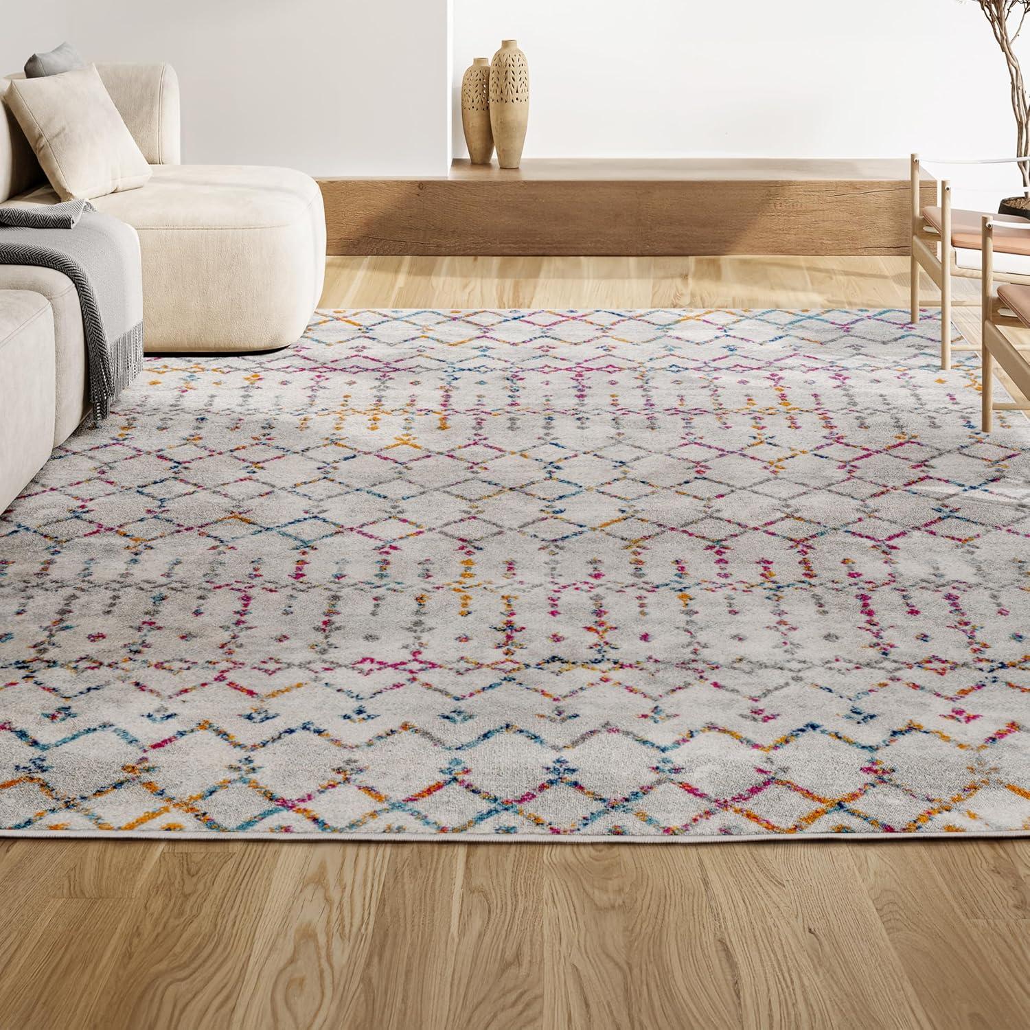 JONATHAN Y Moroccan HYPE Boho Vintage Diamond Ivory/Multi 3 ft. x 5 ft. Area Rug