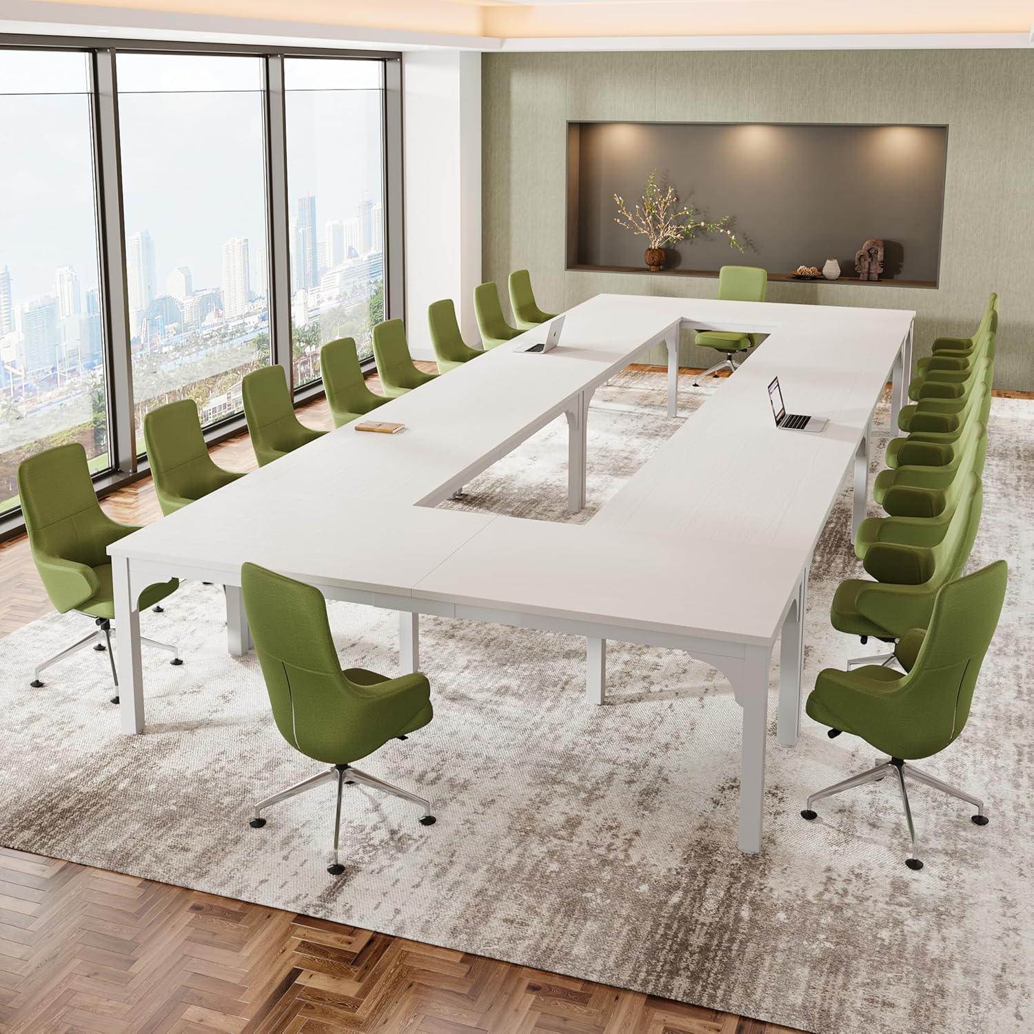 13ft White Engineered Wood Rectangle Conference Table for 12-16 People