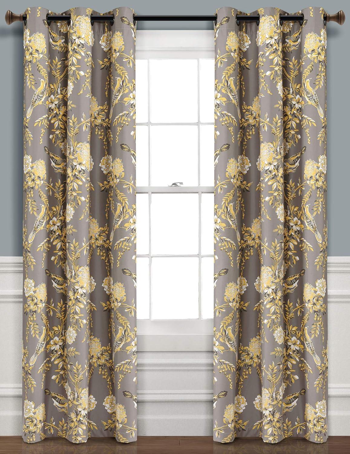 Farmhouse Bird And Flower Polyester Curtain Pair (Set of 2)