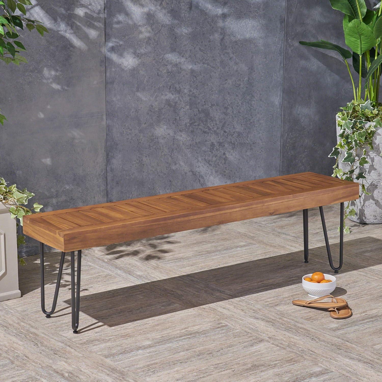 GDF Studio Abbet Outdoor Industrial Wood and Metal Bench, Teak