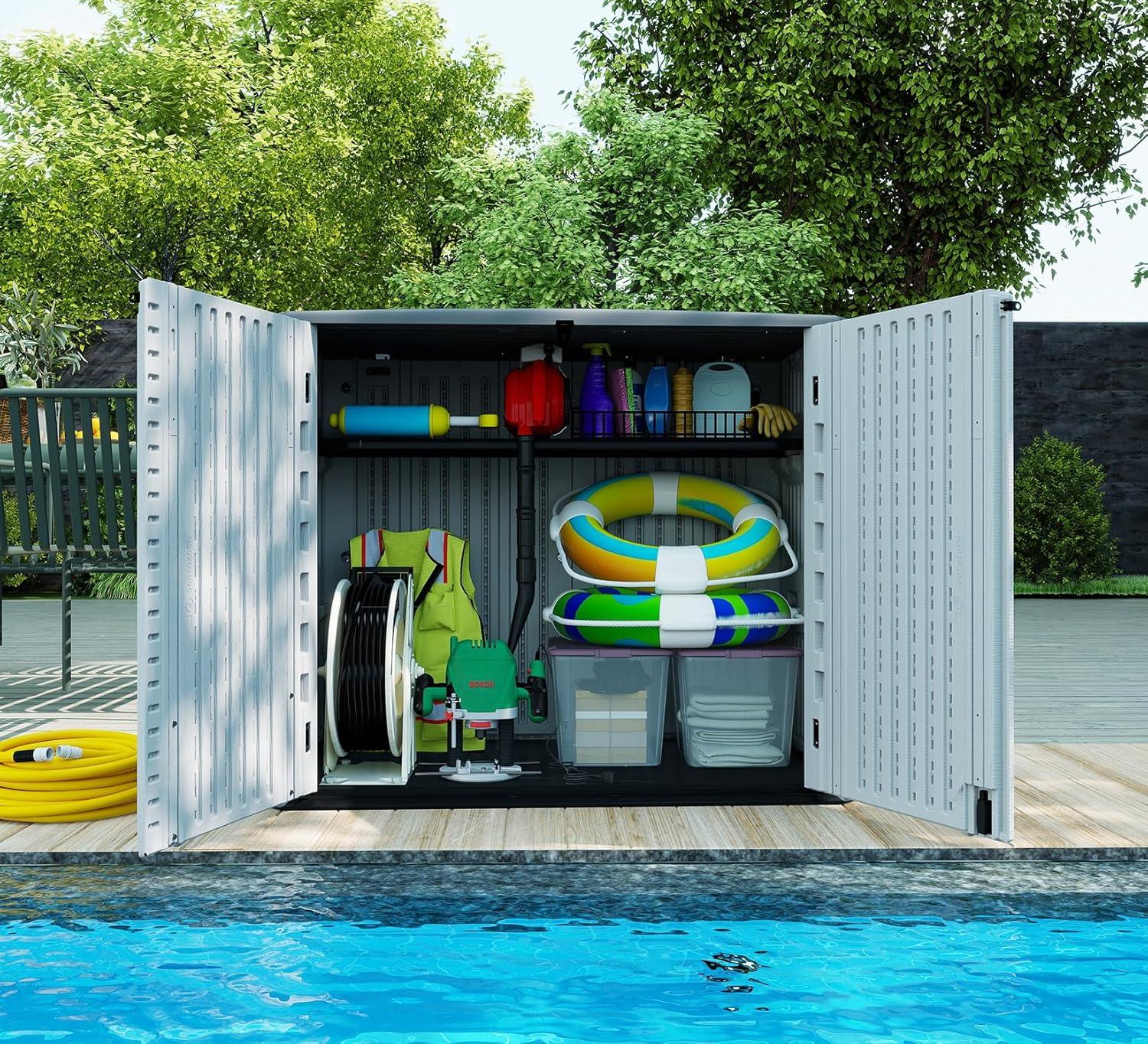 ADDOK 34 Cu.ft Outdoor Storage Shed, Horizontal Storage Unit Weather Resistance, Thick HDPE Resin Storage Cabinet for Backyards, Patio, Garden(White)