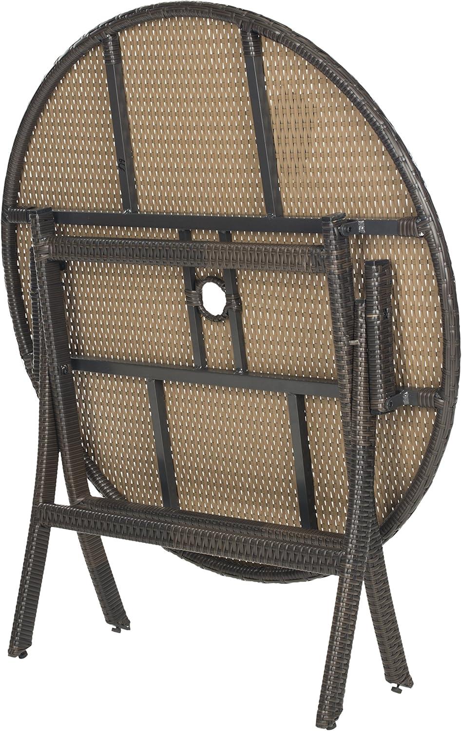 Ellis Round Patio Folding Table - Brown - Safavieh