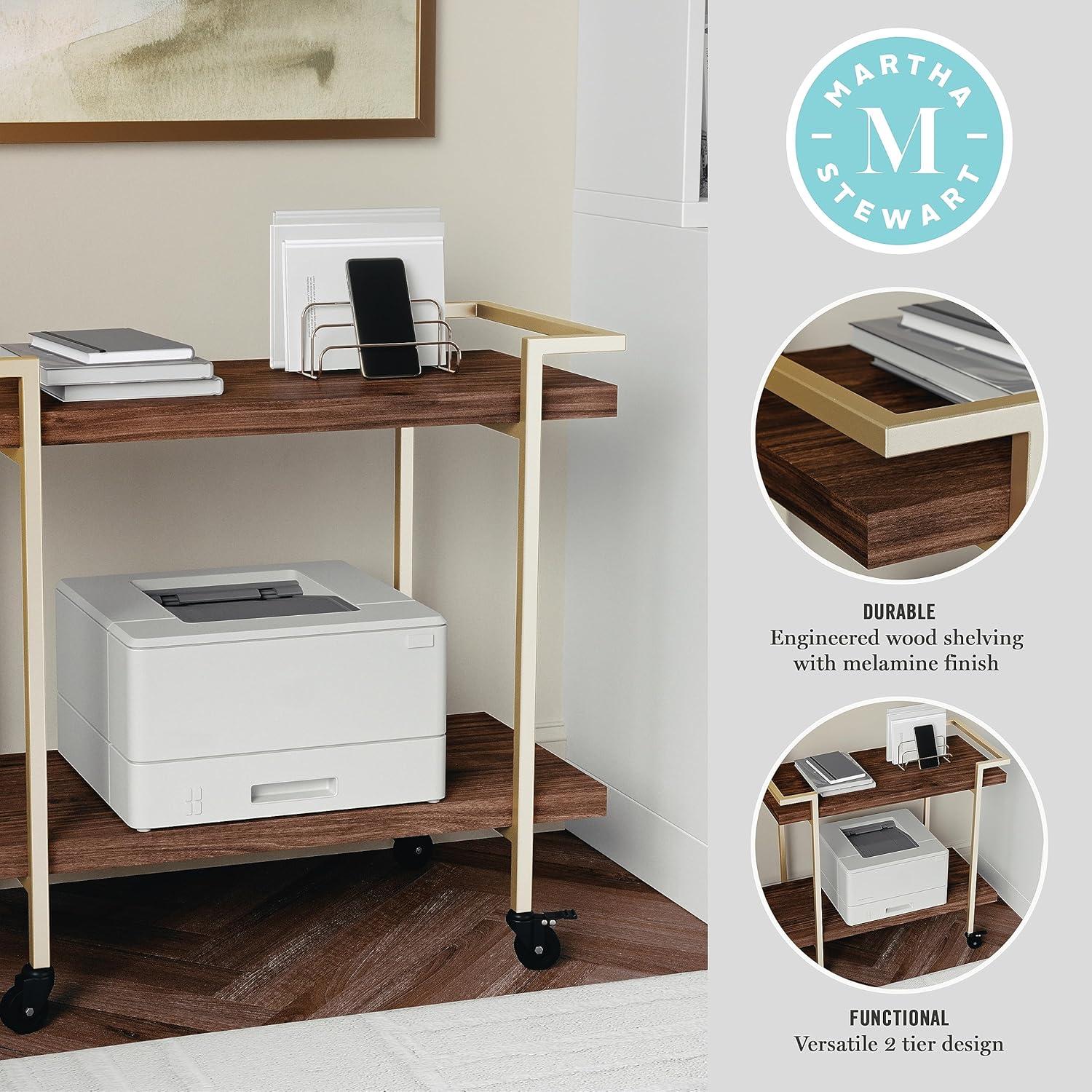 Ulery Martha Stewart Liam Mobile 2 Tier Home Office Printer Cart with Side Storage