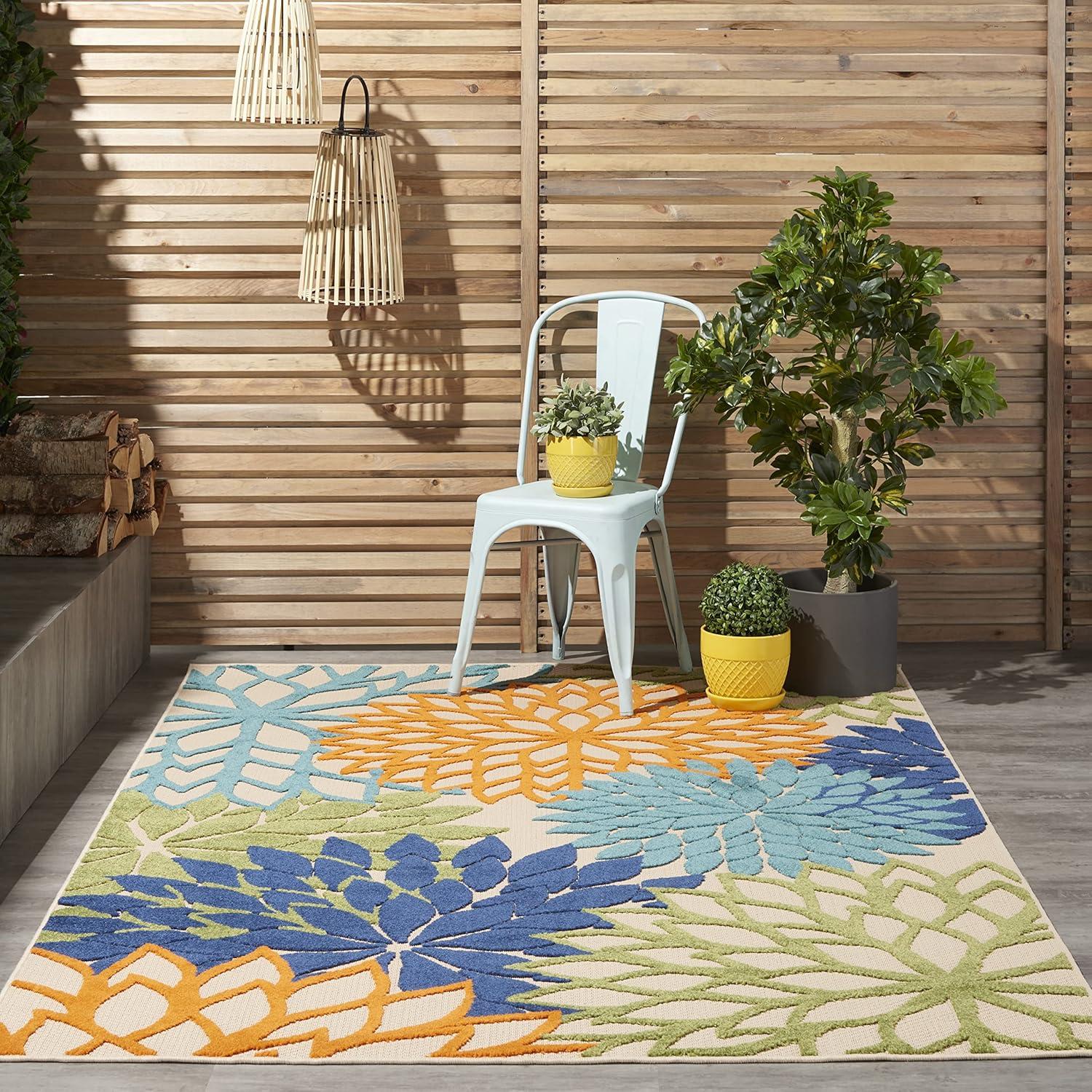 Nourison Aloha Floral Bloom Flatweave High-Low Indoor Outdoor Area Rug Multicolor 3'6" x 5'6"