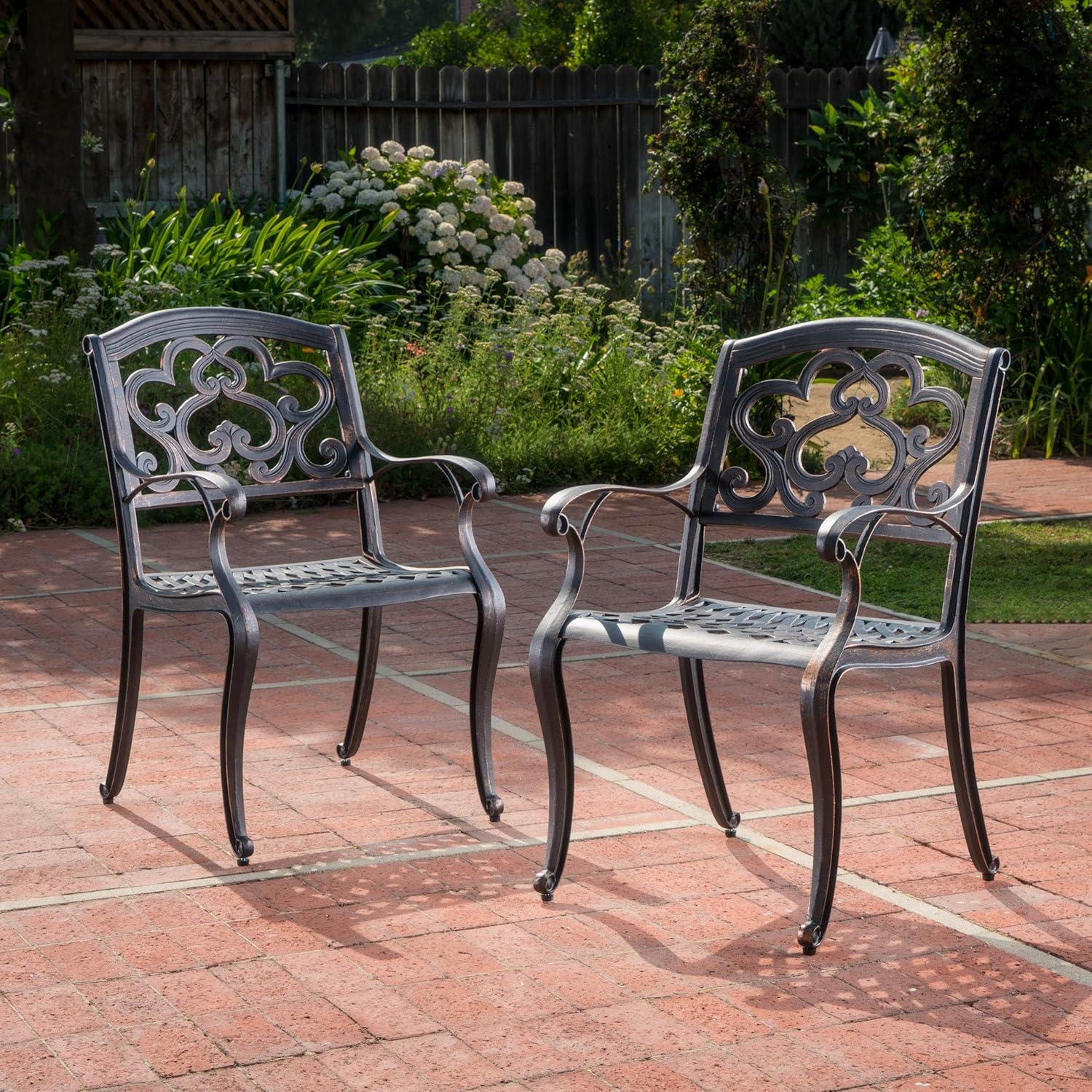 Austin Outdoor Cast Aluminum Dining Chairs, 2-Pcs Set, Shiny Copper