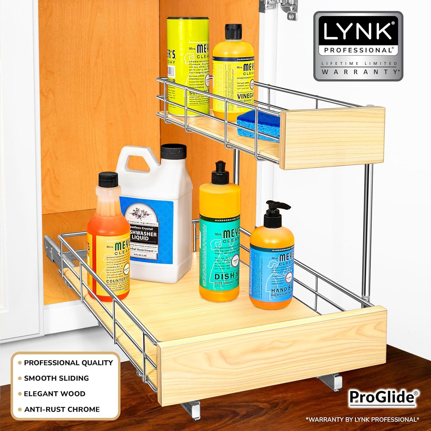 Lynk Professional Select 11.5"x18" Sliding Pull Out Under Sink Kitchen Cabinet Organizer Chrome: Multi-Compartment Storage