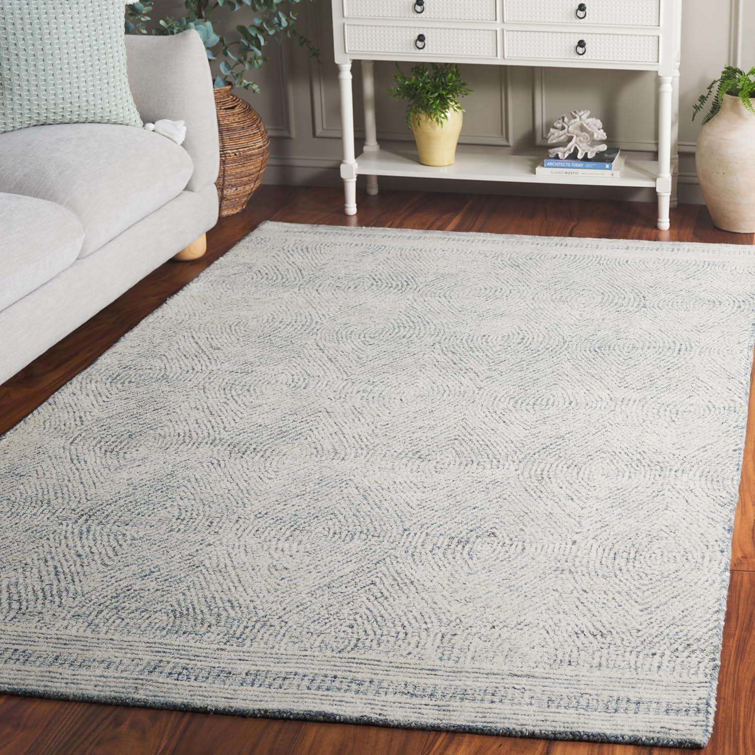 Abstract ABT340 Handmade Indoor Area Rug - Ivory/Blue - 4'x6' - Safavieh