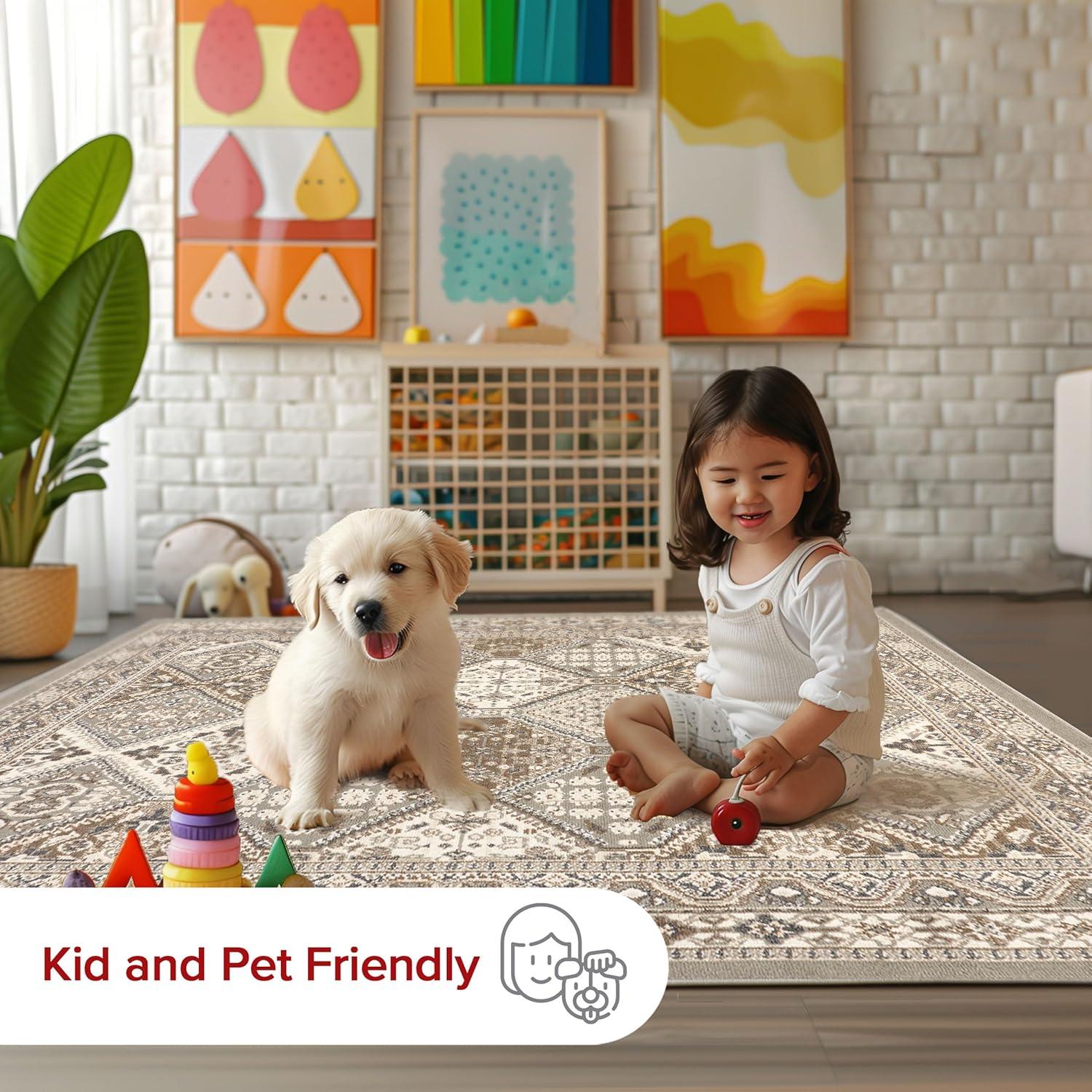 Nuloom 3x5 Becca Tiled Indoor Area Rug, Taupe, Faded Transitional Design, Stain Resistant, Bedroom, Living Room, Kitchen