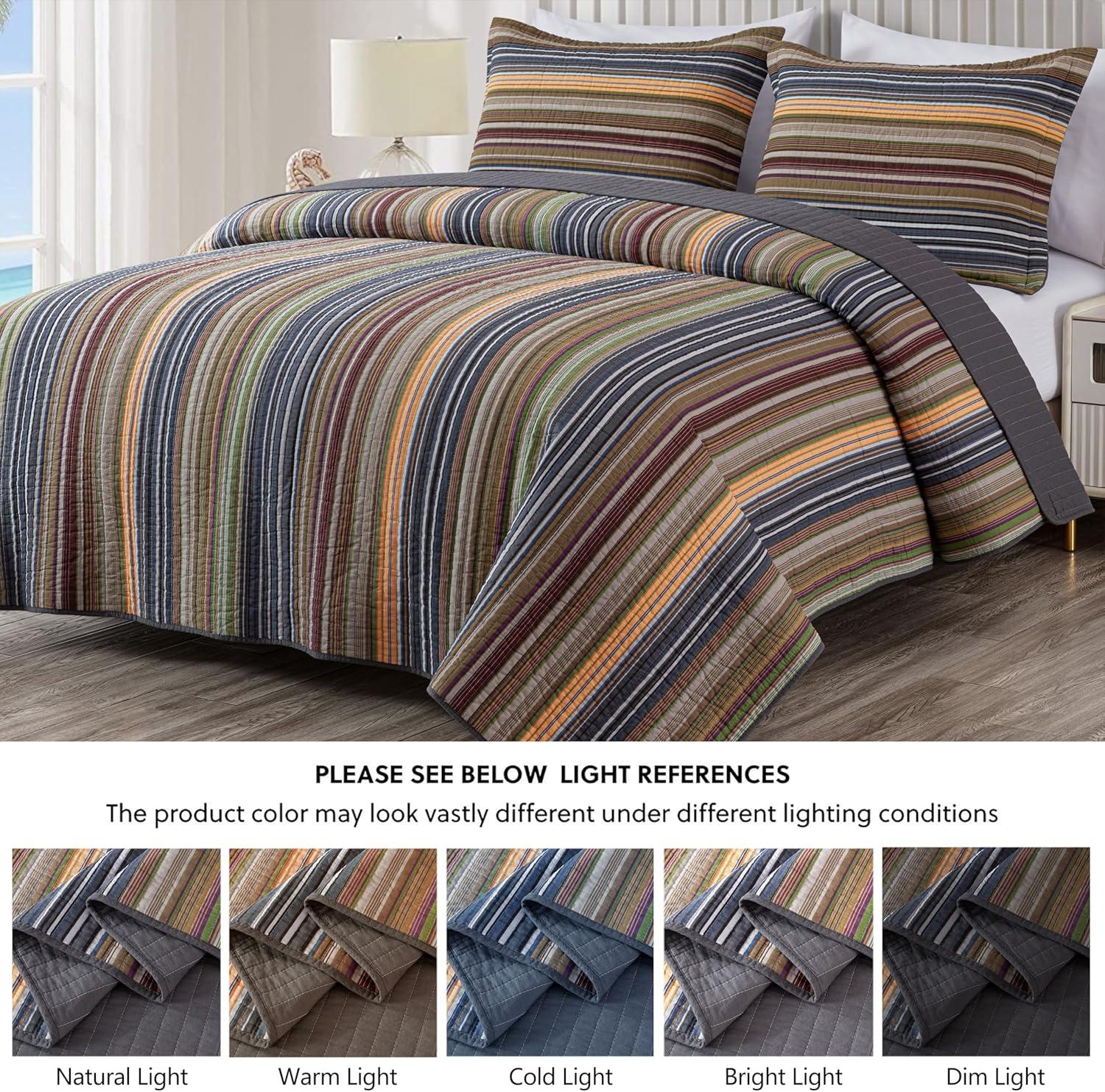 Cotton Quilted Striped Quilt Set