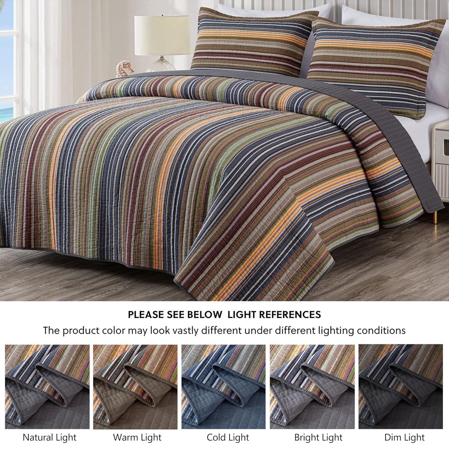 Chezmoi Collection Cotton Quilted Striped Quilt Set