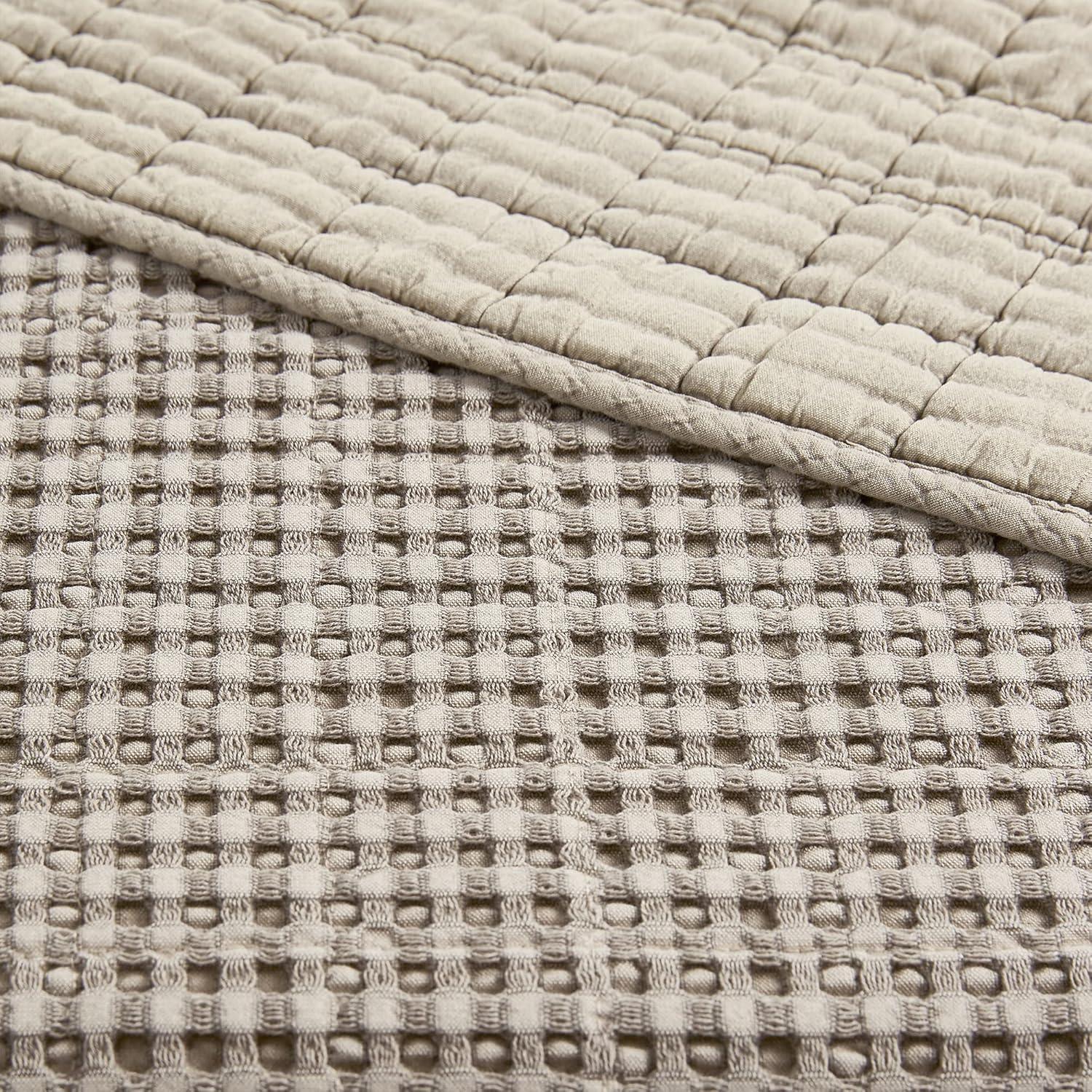 Luxe Taupe Cotton Sherpa Reversible Waffle Throw 50x60