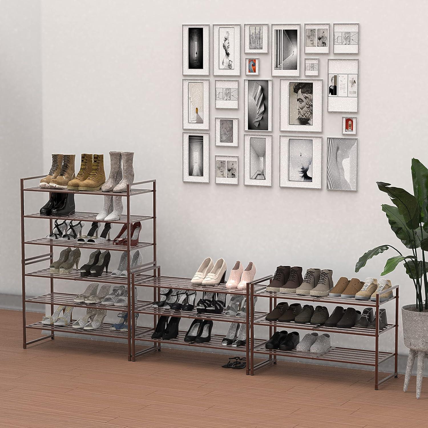 Bronze 3-Tier Stackable Metal Shoe Rack