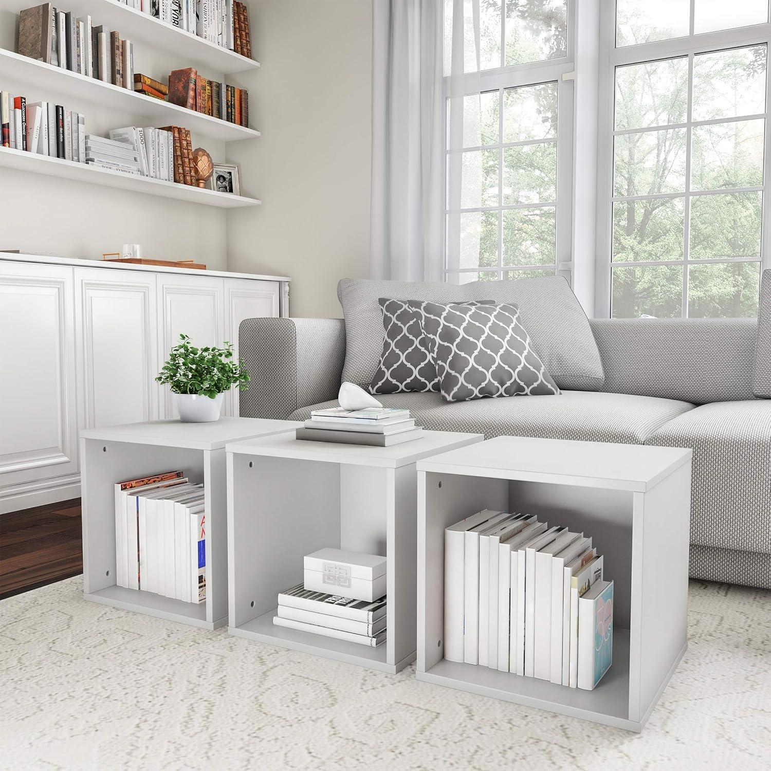 White Stackable Modular Cube End Table