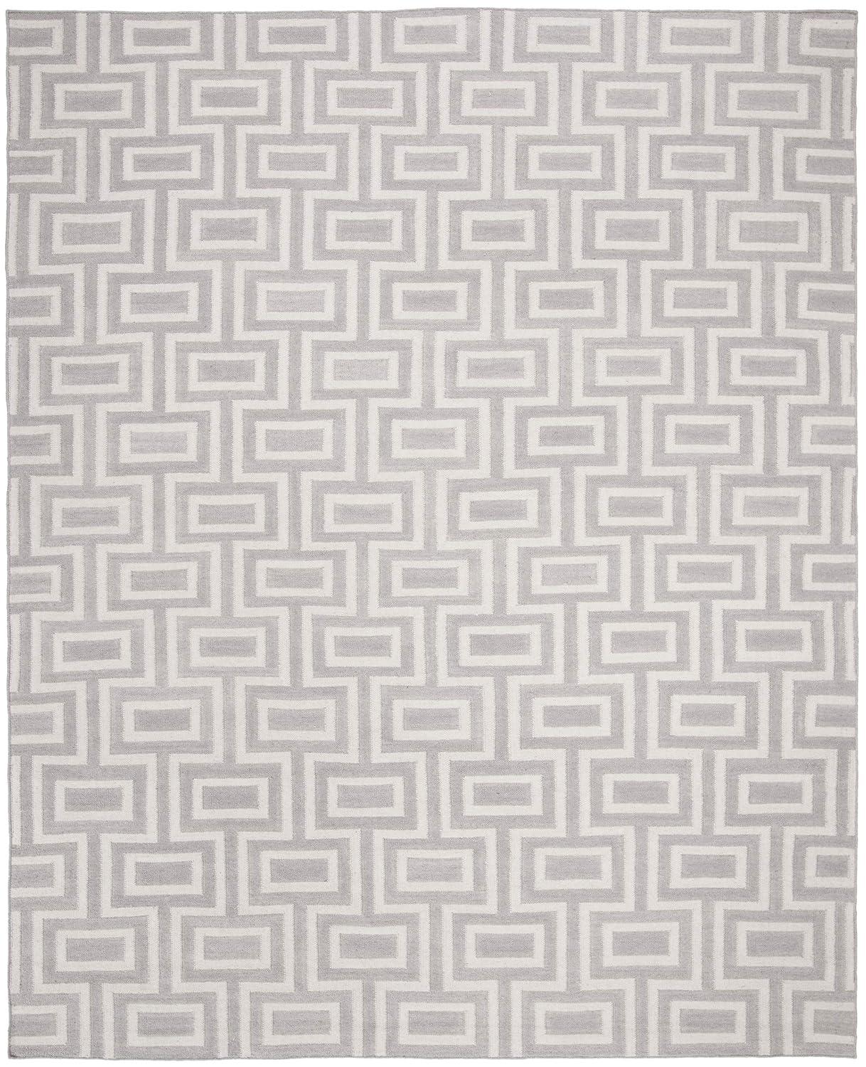 SAFAVIEH Dhurrie Abigail Geometric Moroccan Wool Area Rug, Grey/Ivory, 8' x 10'