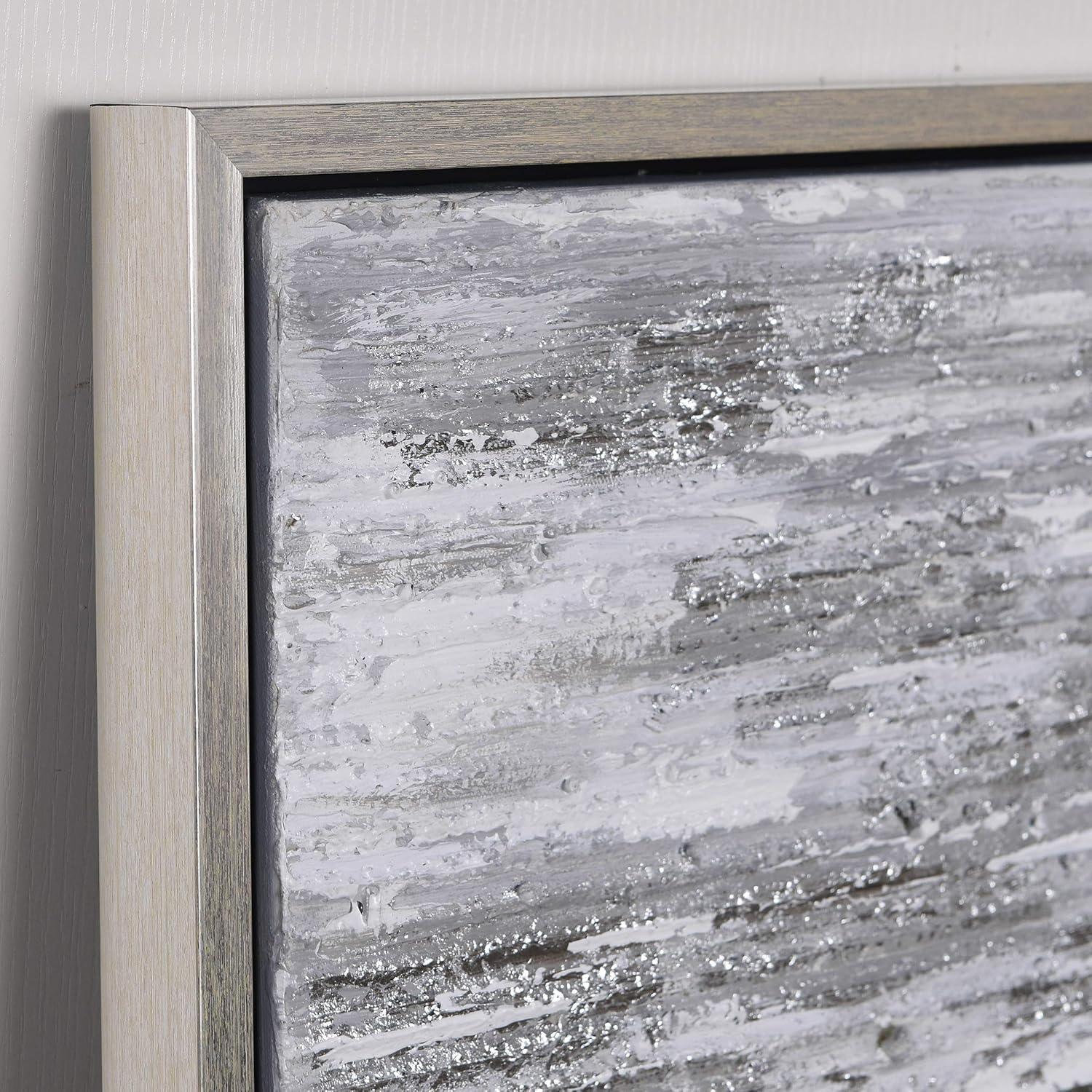 Silver Frequency Textured Hand Painted Canvas Wall Art with Silver Foil by Martin Edwards 24" x 48"