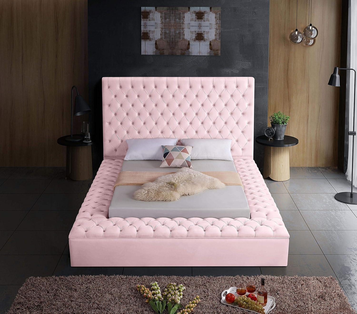 Meridian Furniture Bliss Modern Wood Storage Platform Bed, Queen, Pink