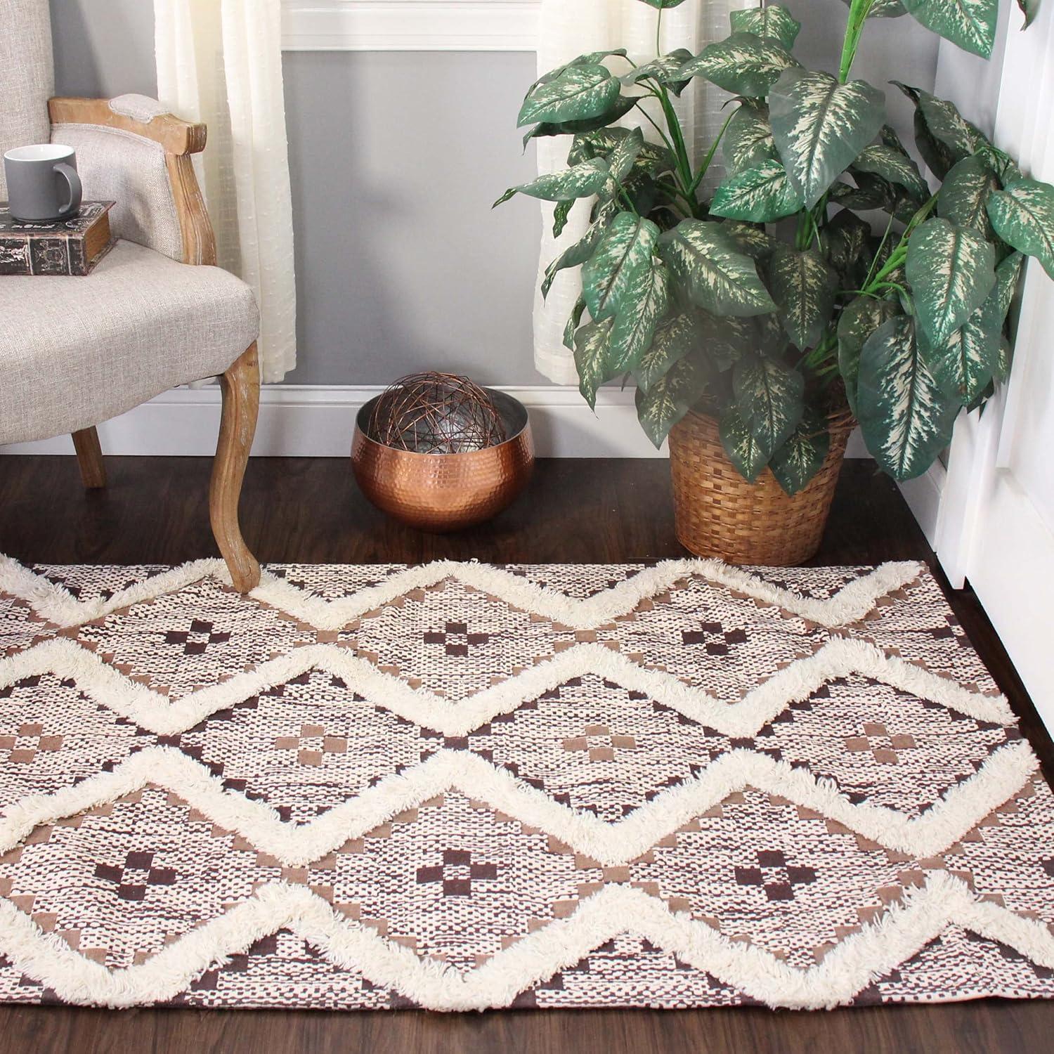 Evren Tan-Chocolate Hand-Tufted Wool Blend Geometric Area Rug, 3' x 5'