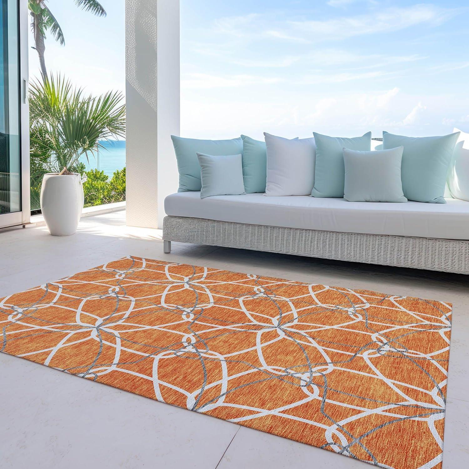 Orange Geometric Synthetic Indoor/Outdoor Washable Rug 2'6" x 3'10"