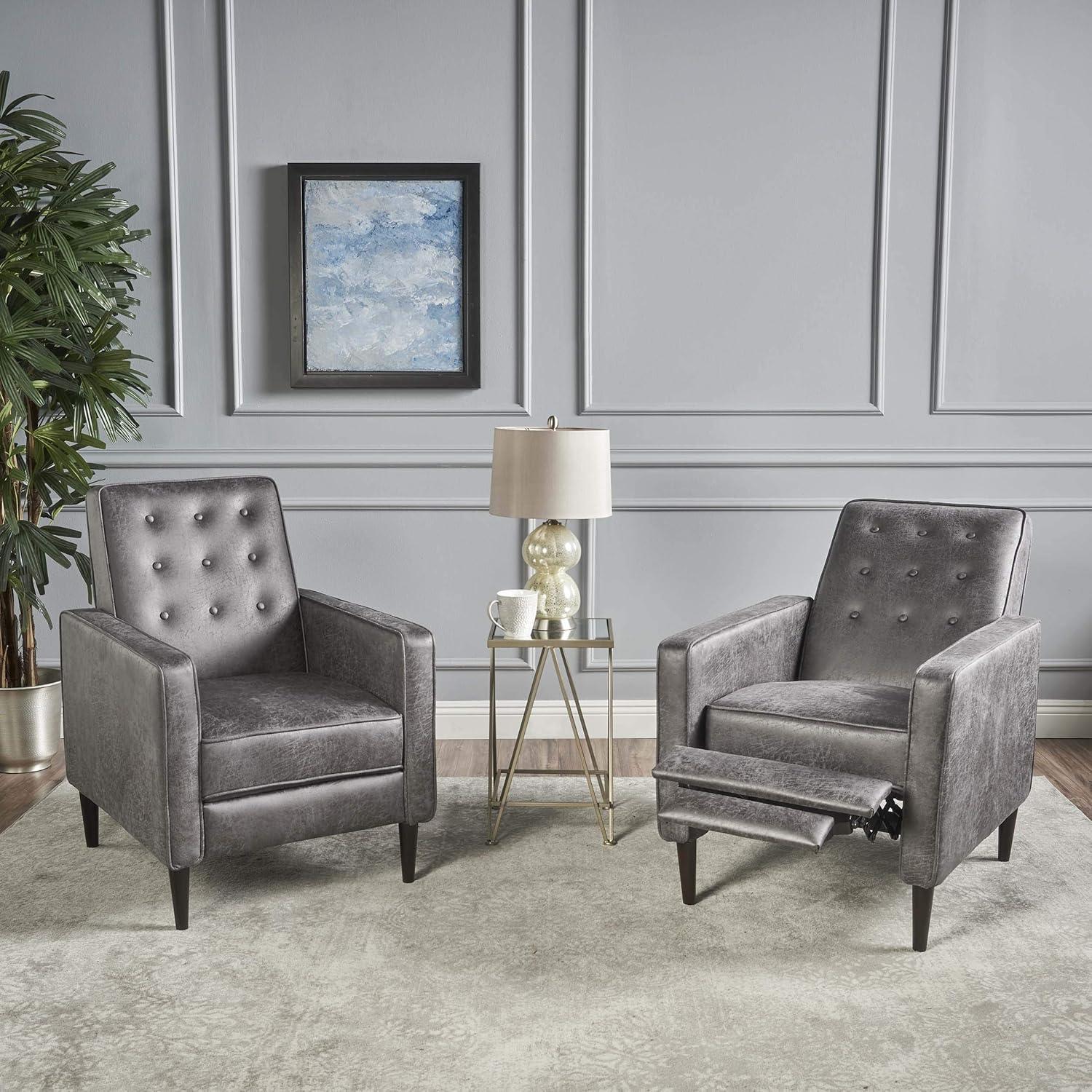 GDFStudio Mason Mid Century Modern Tufted Pushback Recliners (Set of 2), Slate/Microfiber