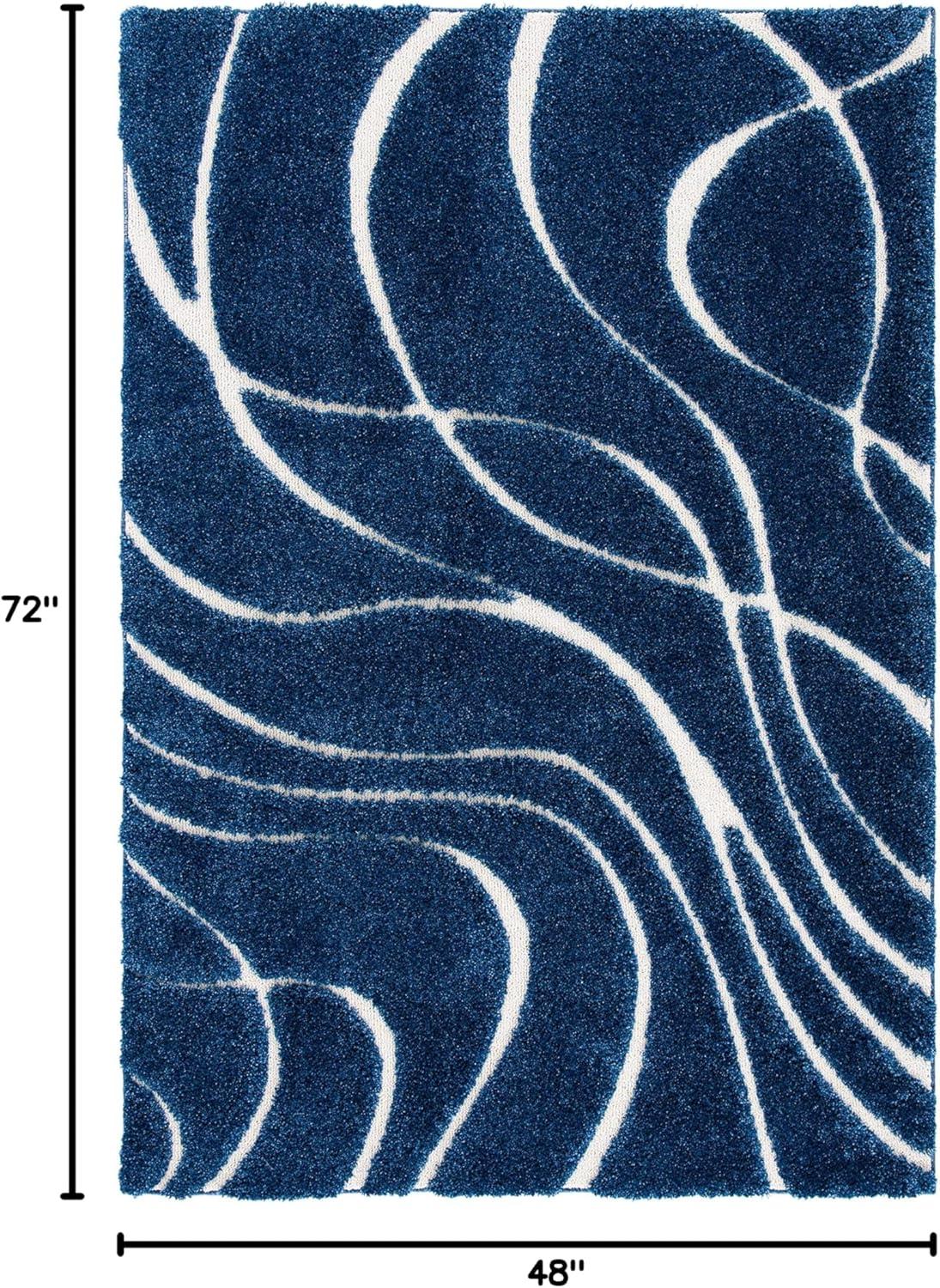 Florida Shag SG471 Power Loomed Indoor Area Rug - Navy/Ivory - 9'x12' - Safavieh