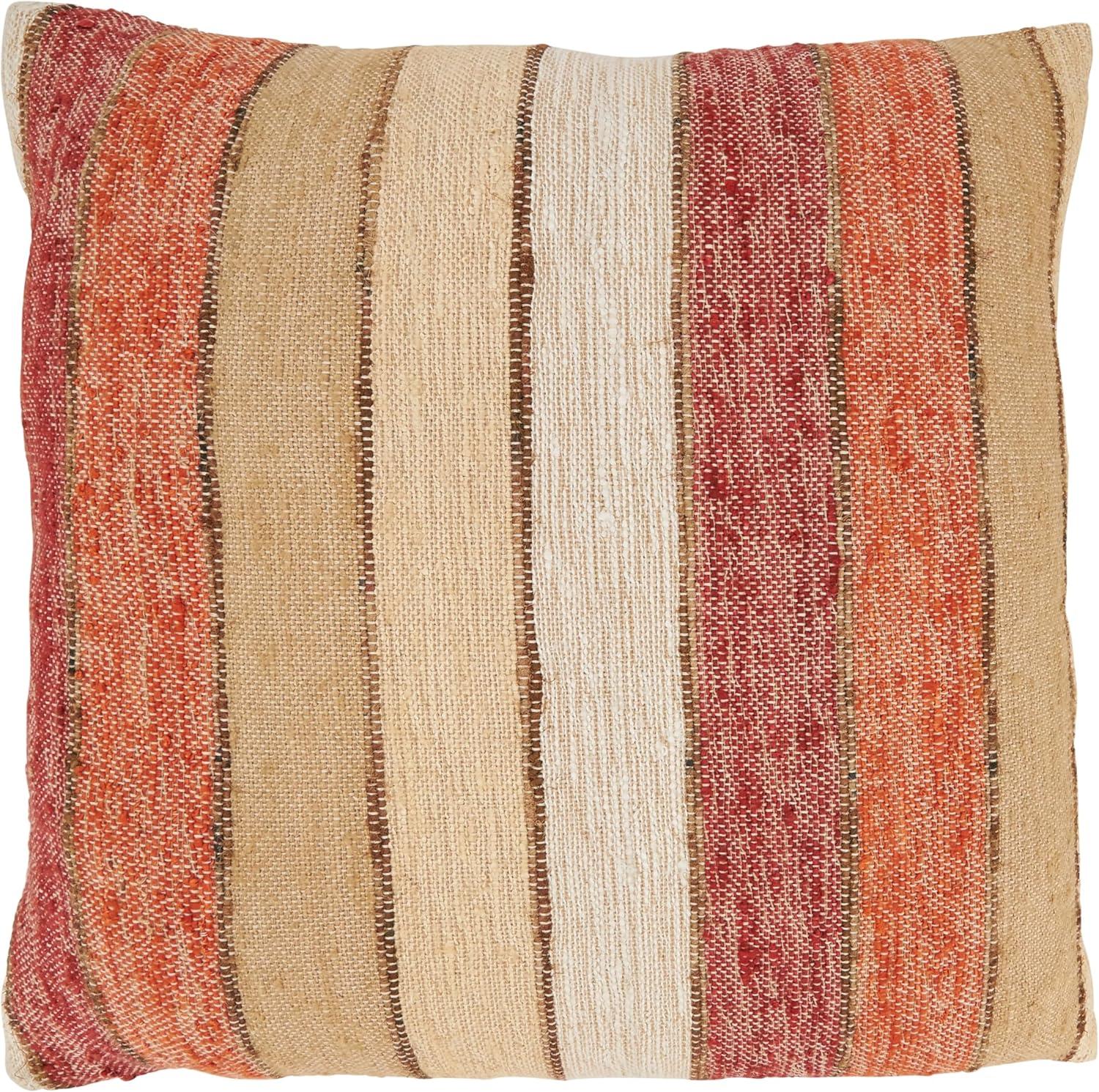 Chic Linear Pattern Orange Cotton Square Throw Pillow Cover