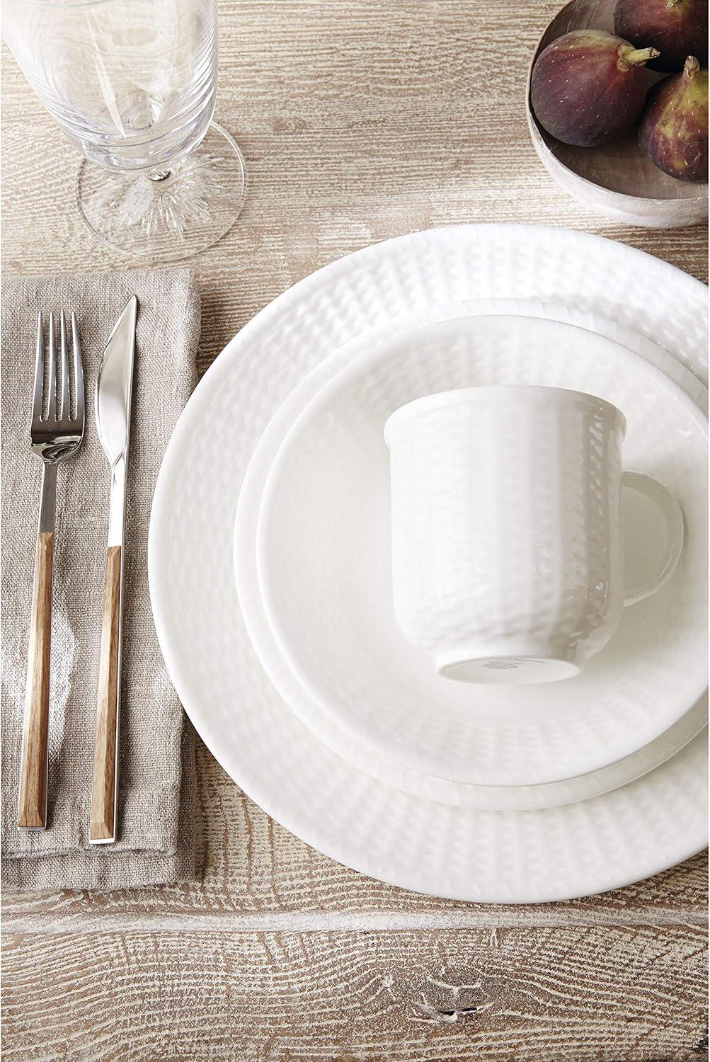 Nantucket White Porcelain 16-Piece Dinnerware Set with Textured Accent