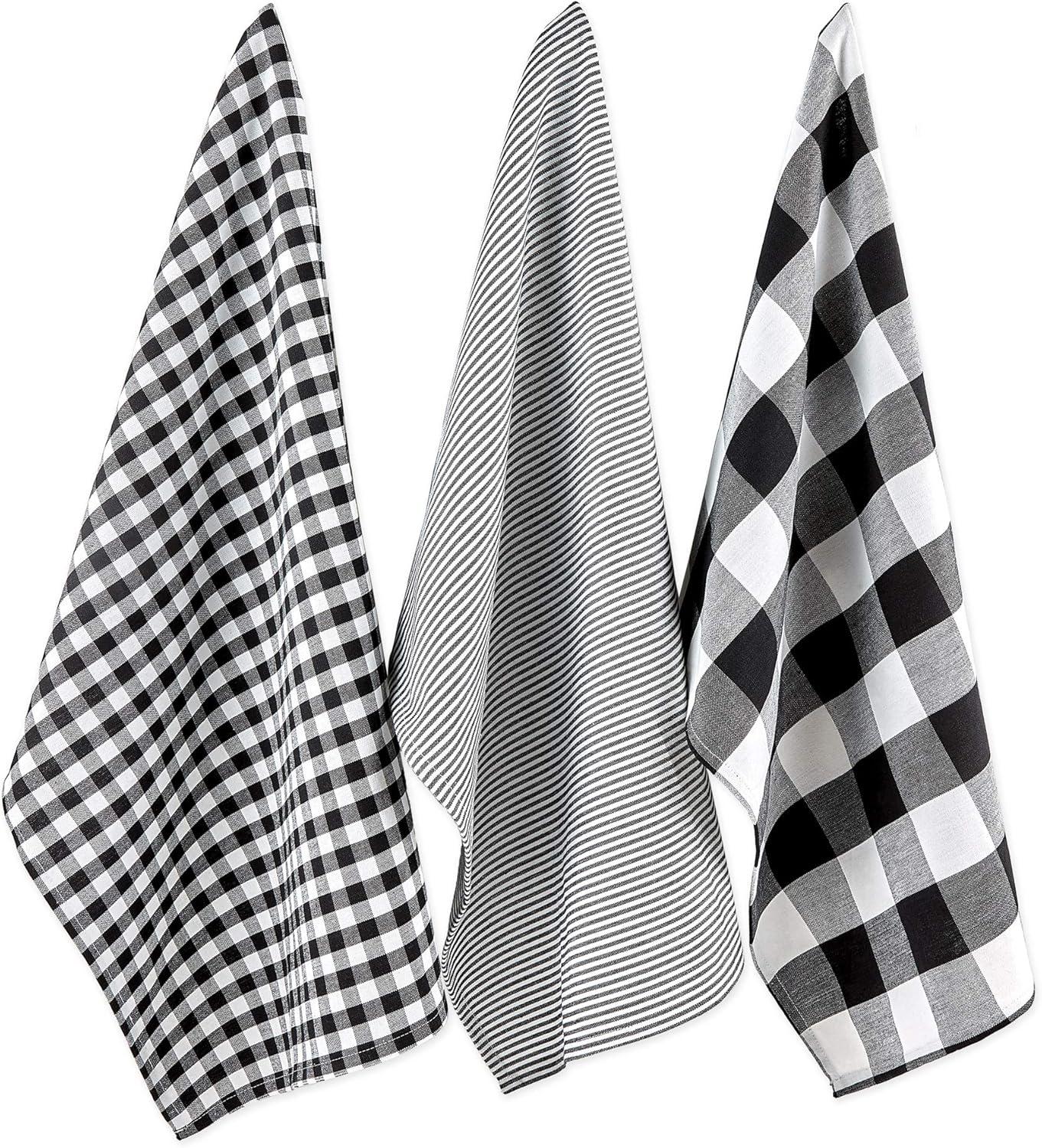 Black and White Cotton Gingham Check Dishtowel Set