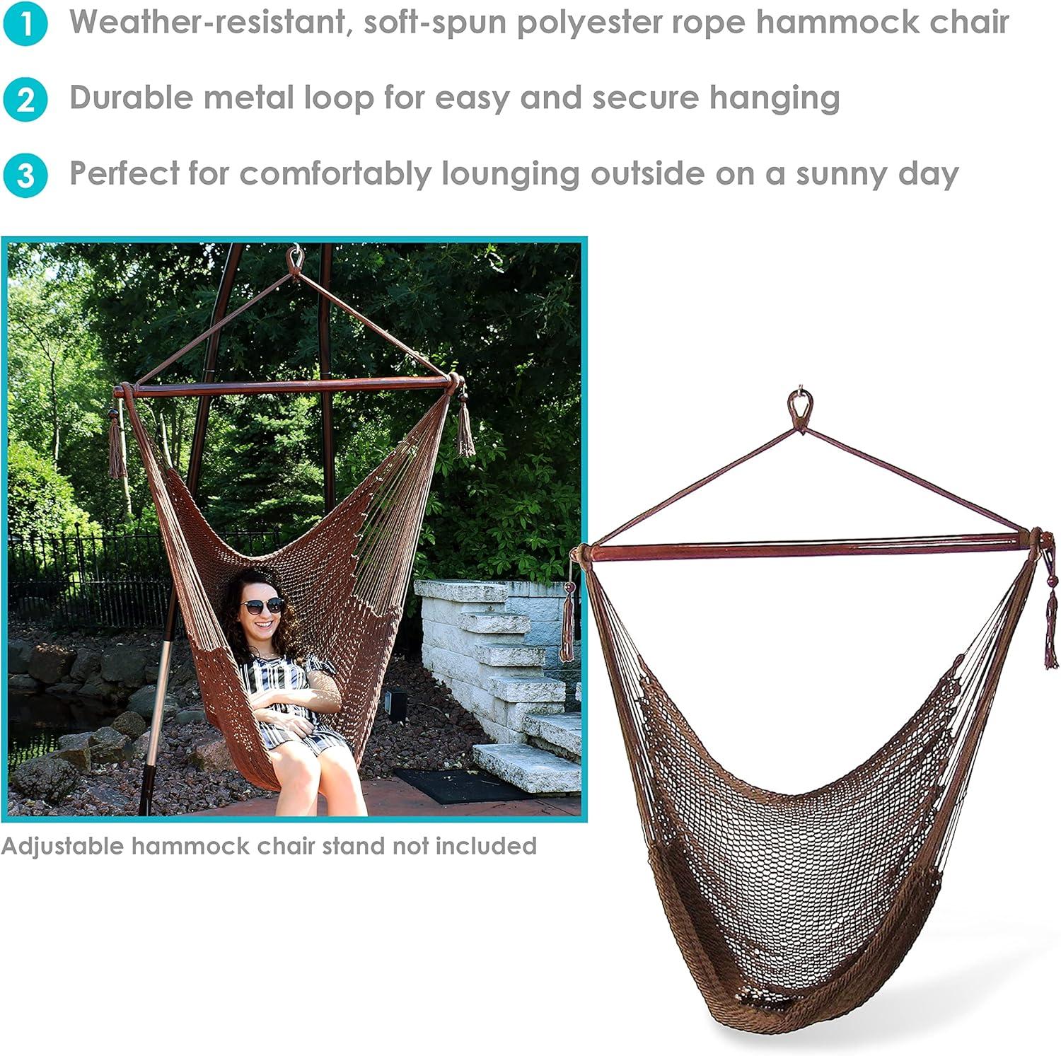 Sunnydaze Caribbean Style Extra Large Hanging Rope Hammock Chair Swing for Backyard and Patio - Mocha