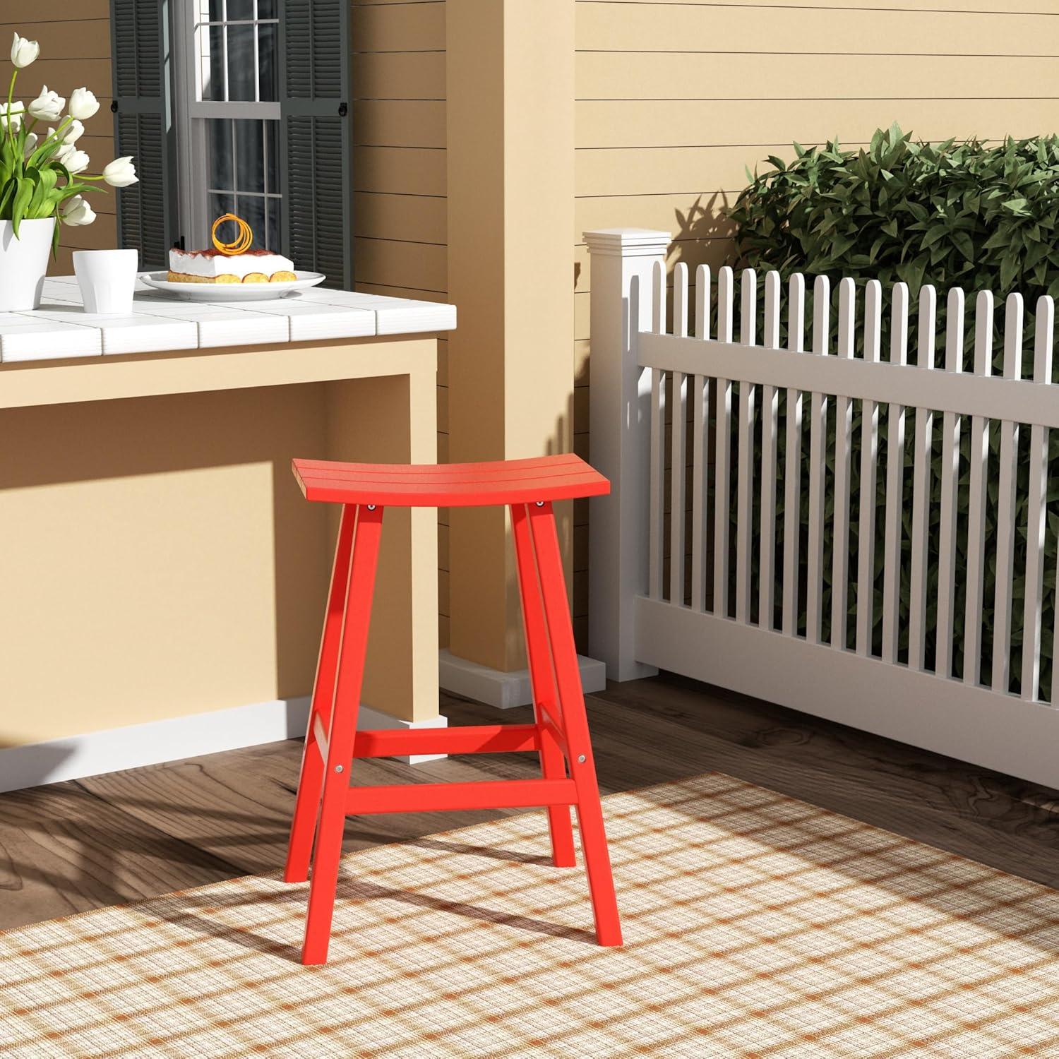 Florence Outdoor 29" HDPE Plastic Saddle Seat Barstool in Red