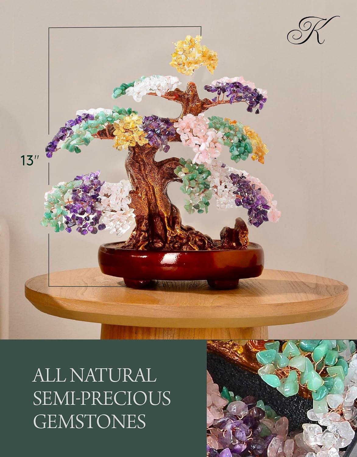 KALIFANO Natural Tree of Life Gemstones (1,251 Count) - Bonsai Feng Shui Chakra Crystal Money Tree for Healing and Luck - 14"
