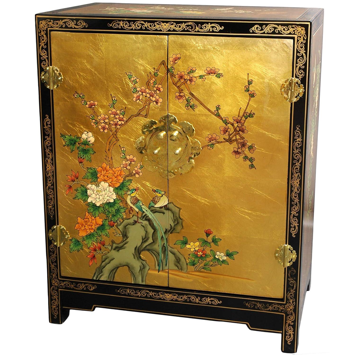 Oriental Furniture Gold Leaf Lacquer Cabinet