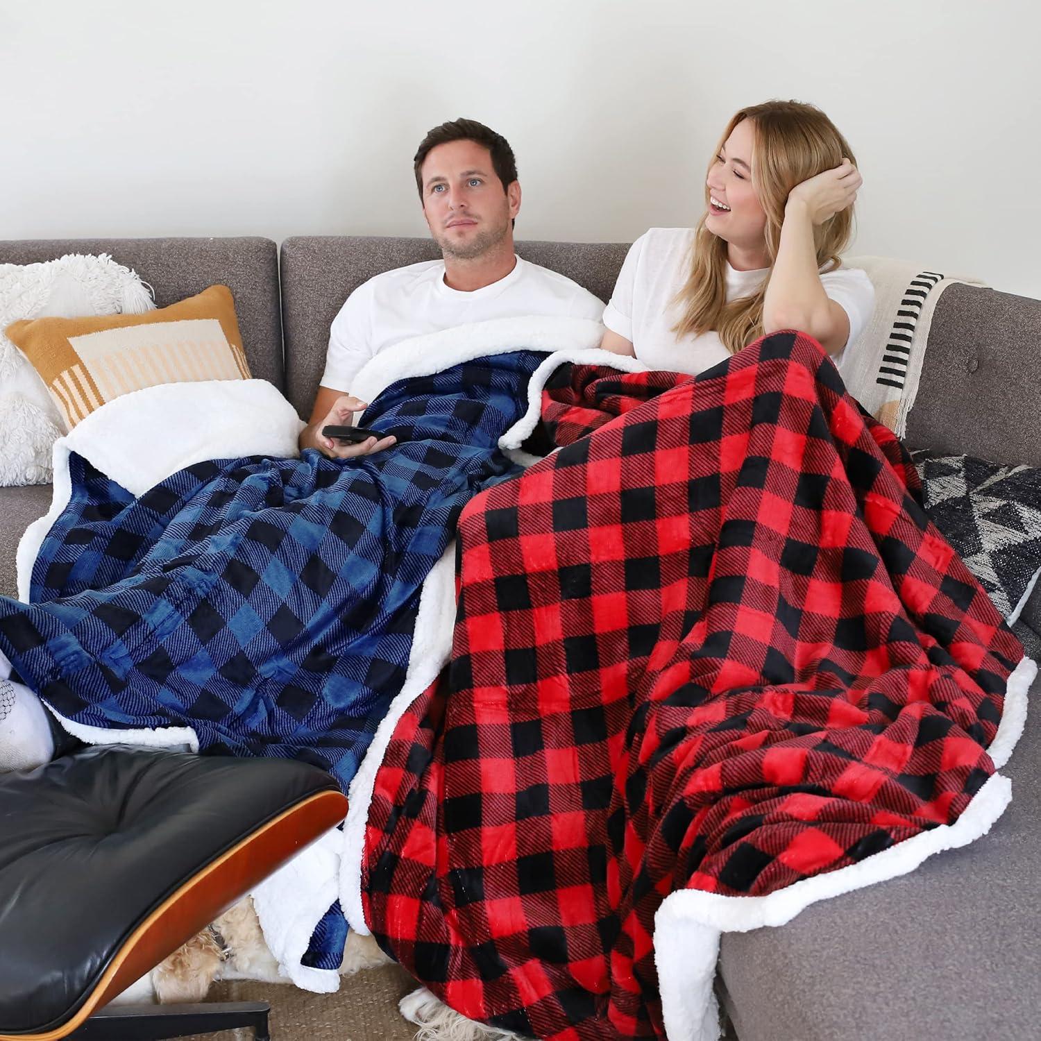 Catalonia Velvety Fleece Blanket Throw, Super Soft Warm Fleece Plush Bed Blanket, 60"x80", Winter Caring Gift, Christmas Gift, Red Plaid