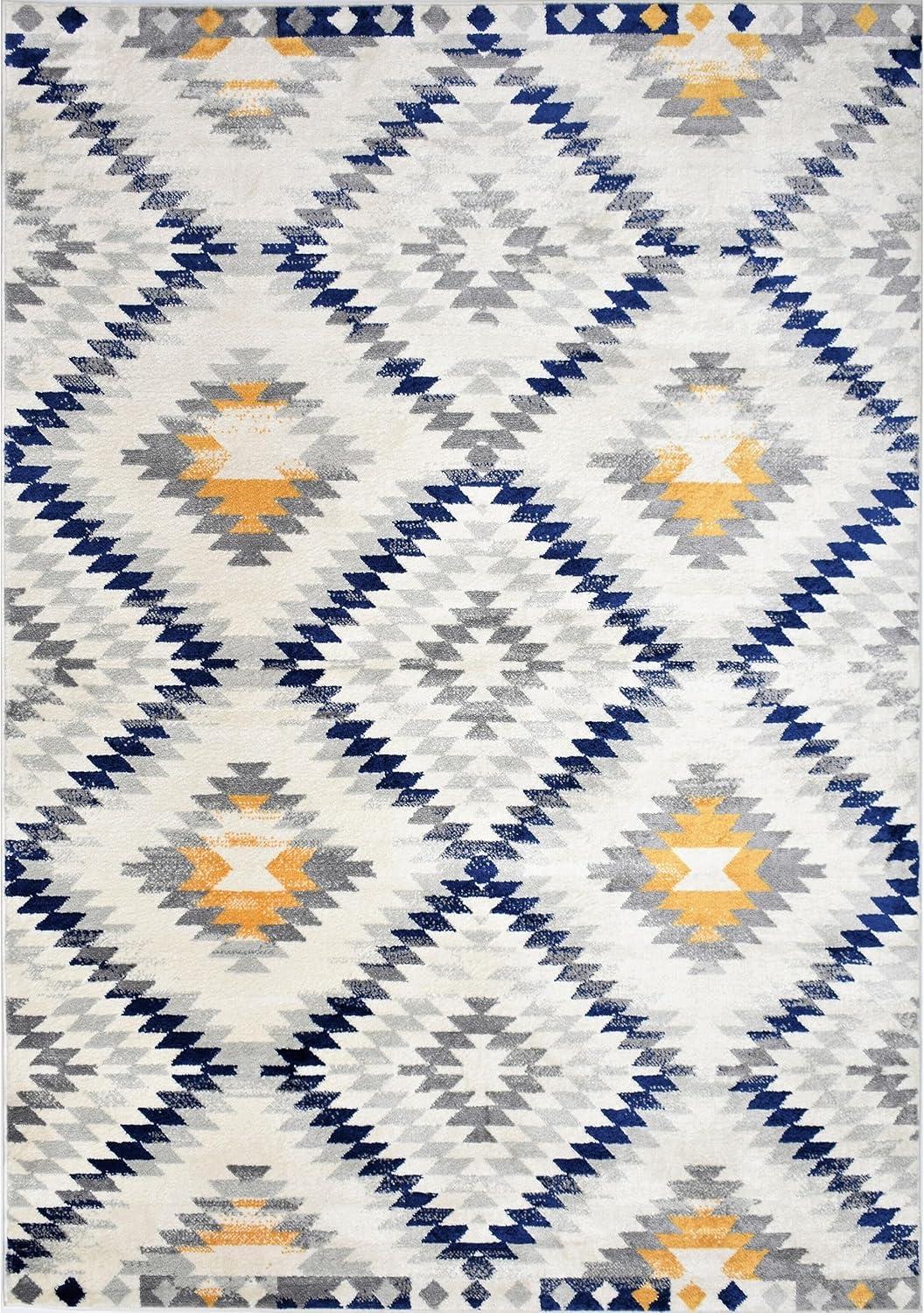 Rugs America Soleil BR30A Kilim Gold ivory Area Rug for Dining Room Rug Neutral Rug Living Room Rug Kitchen, 5'3"x7'