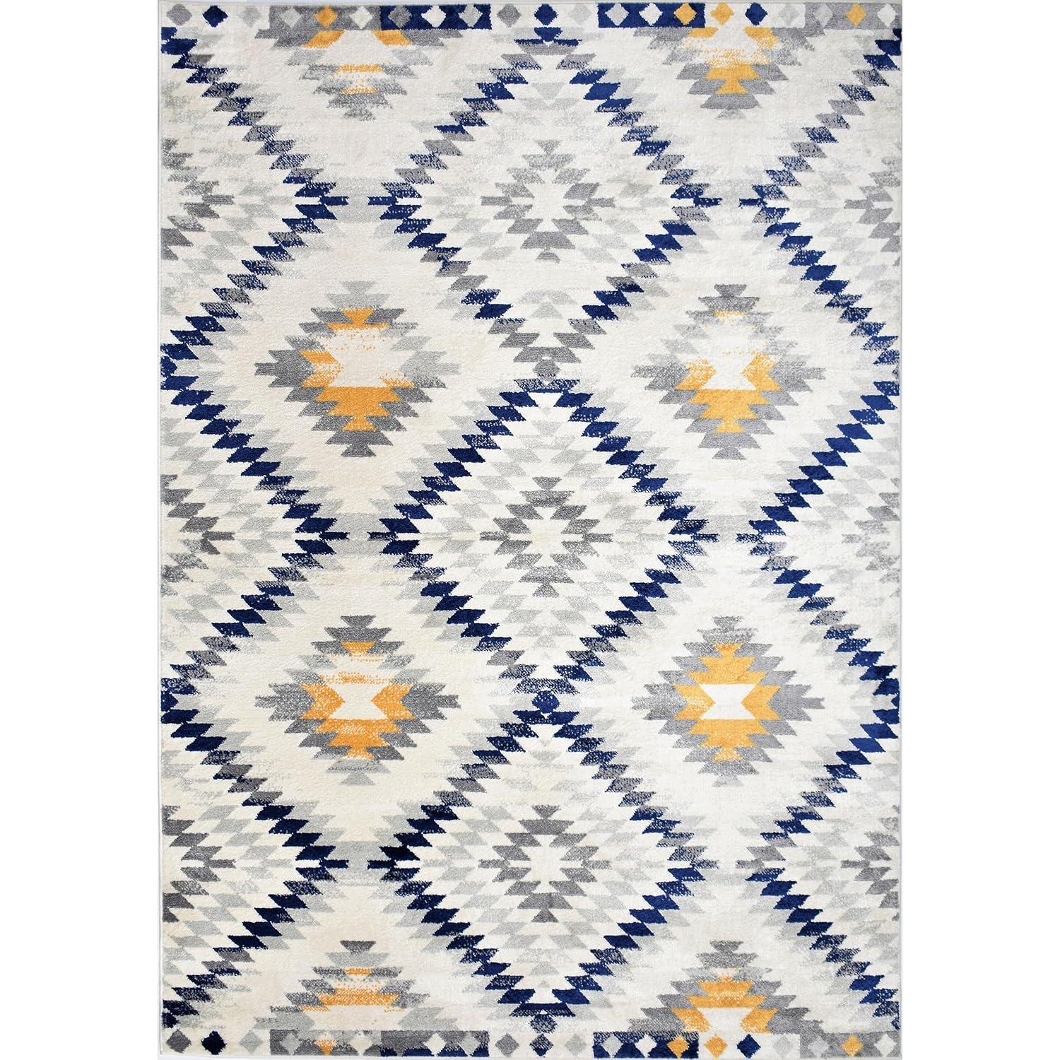 Rugs America Soleil BR30A Kilim Gold ivory Area Rug for Dining Room Rug Neutral Rug Living Room Rug Kitchen, 5'3"x7'