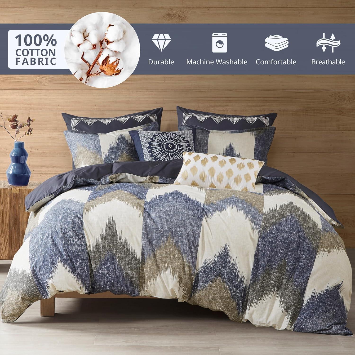 Ink+Ivy Alpine 3-Piece Cotton All Over Heather Printed Comforter - Full/Queen - Navy