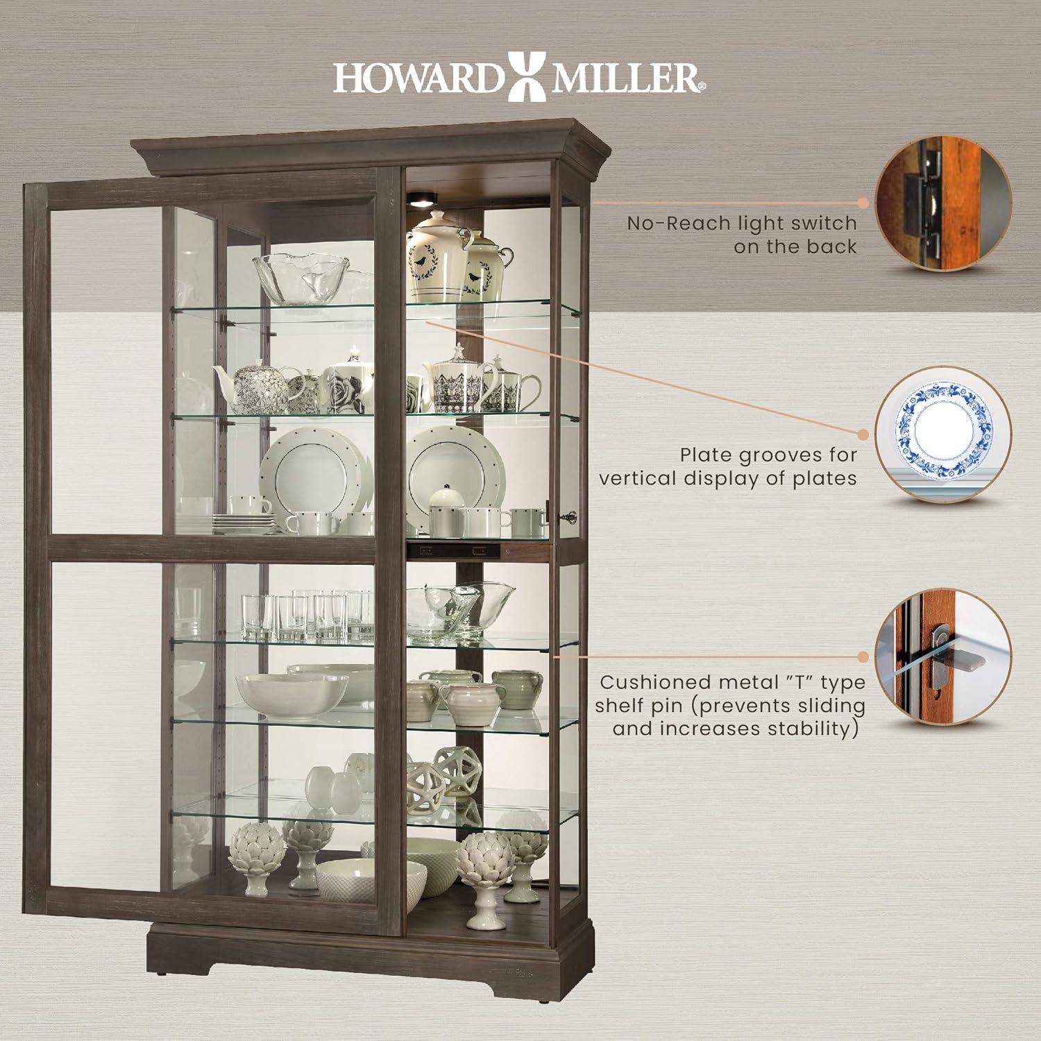 Tyler Transitional Lighted Curio Cabinet in Aged Auburn