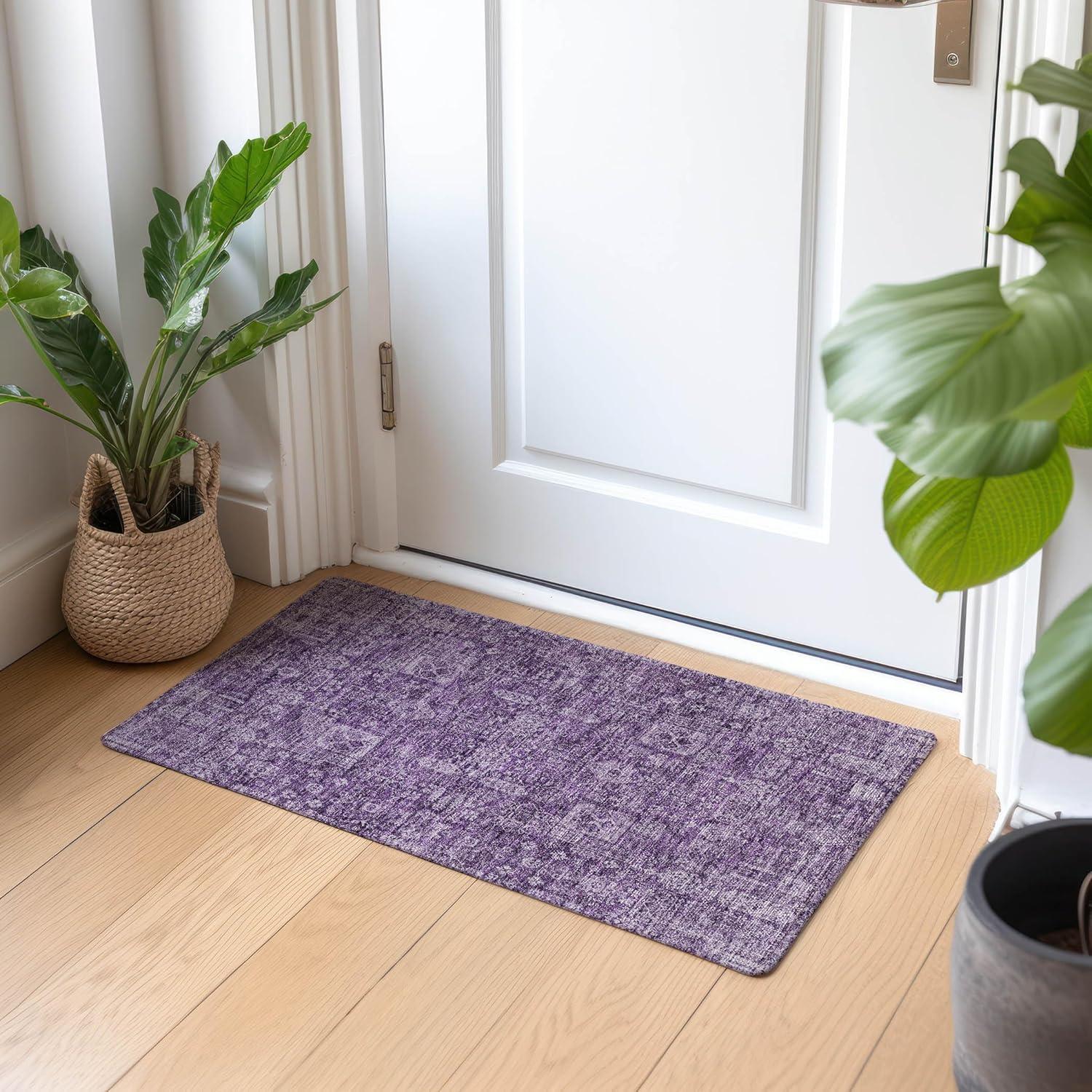 Purple Rectangular Machine-Washable Synthetic Area Rug