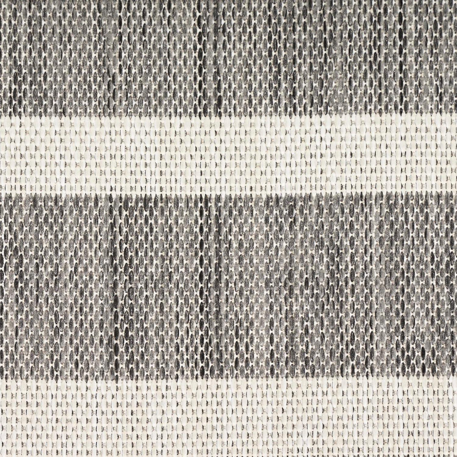 Nourison Positano Modern Stripes Flatweave Indoor Outdoor Low Pile Area Rug Charcoal Ivory 8' x 10'