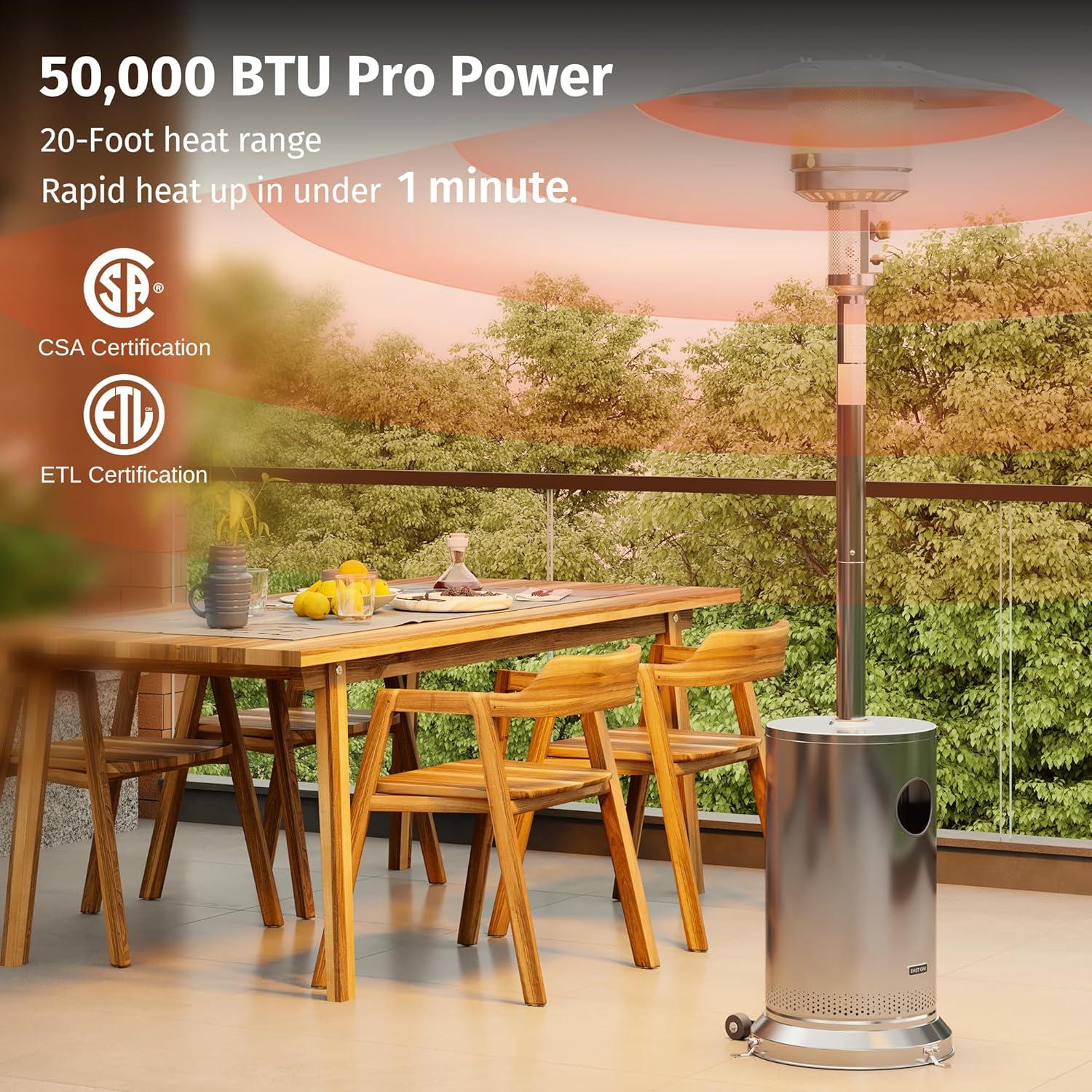 Stainless Steel 50,000 BTU Propane Patio Heater with Round Table Design