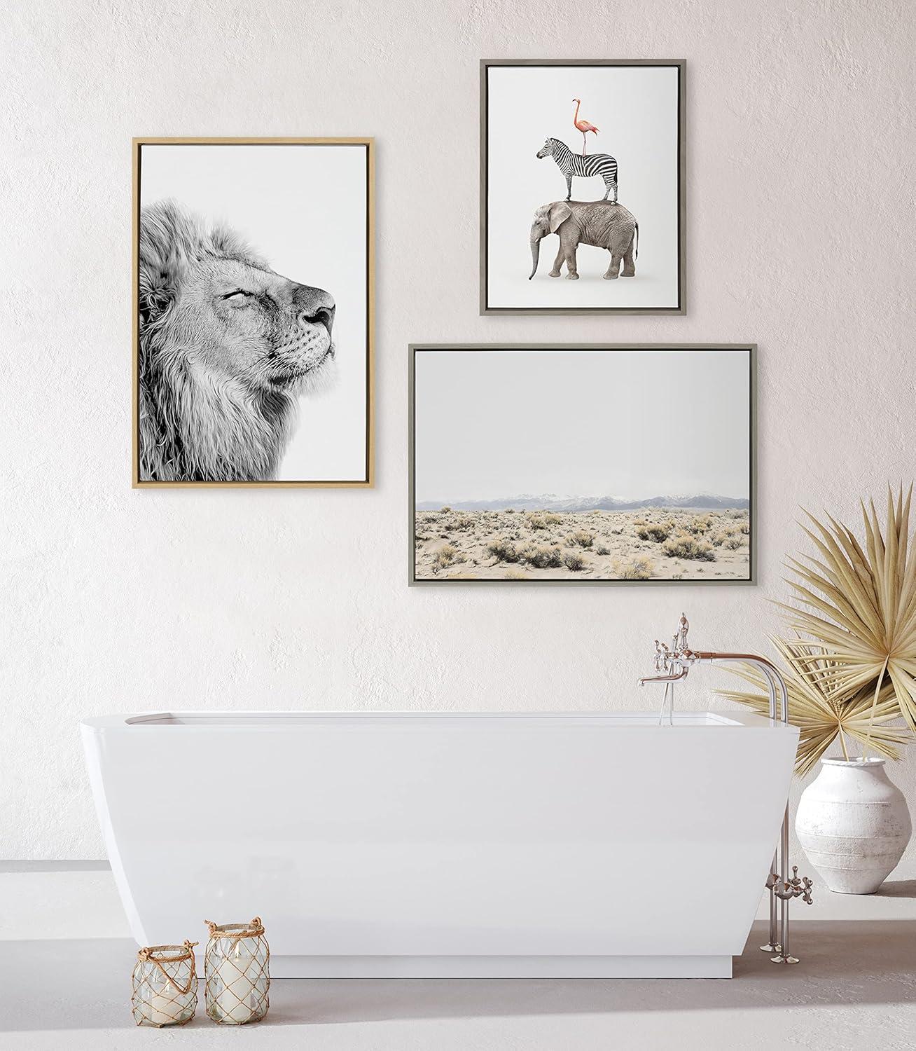 Kate and Laurel Sylvie Lion Self Actualizing Framed Canvas by Amy Peterson Art Studio, 23x33, Natural