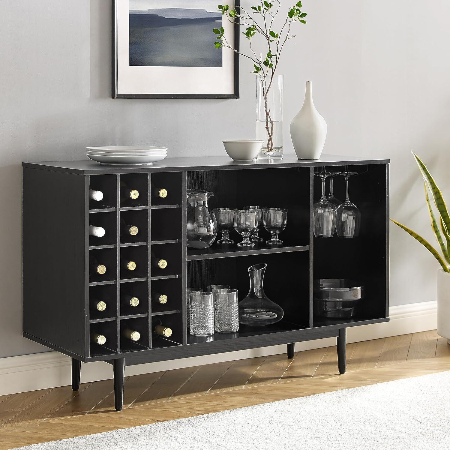 Liam Black Mid-Century Modern Wine Storage Sideboard