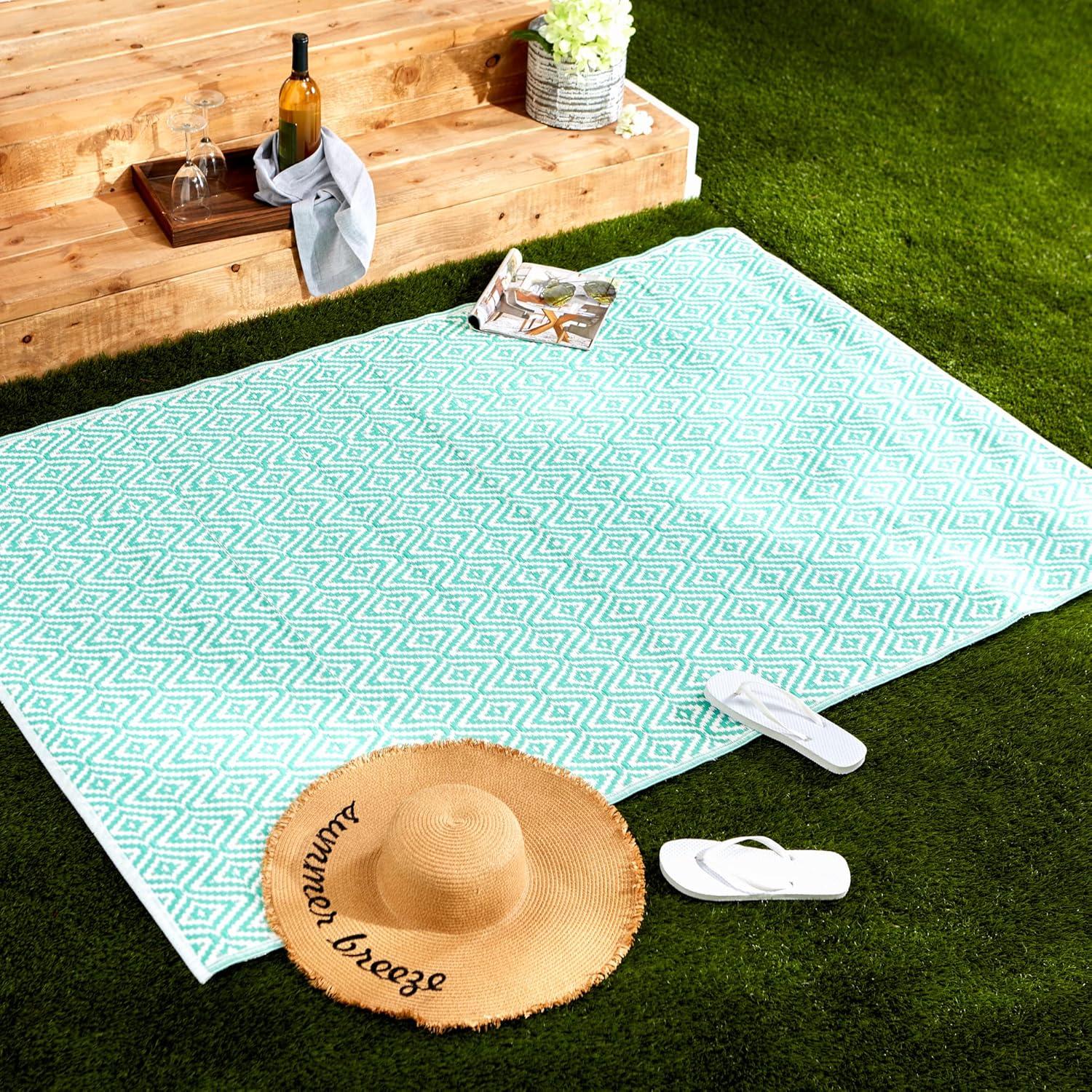 DII Reversible Indoor/Outdoor Diamond Woven Rug, 4x6', Aqua