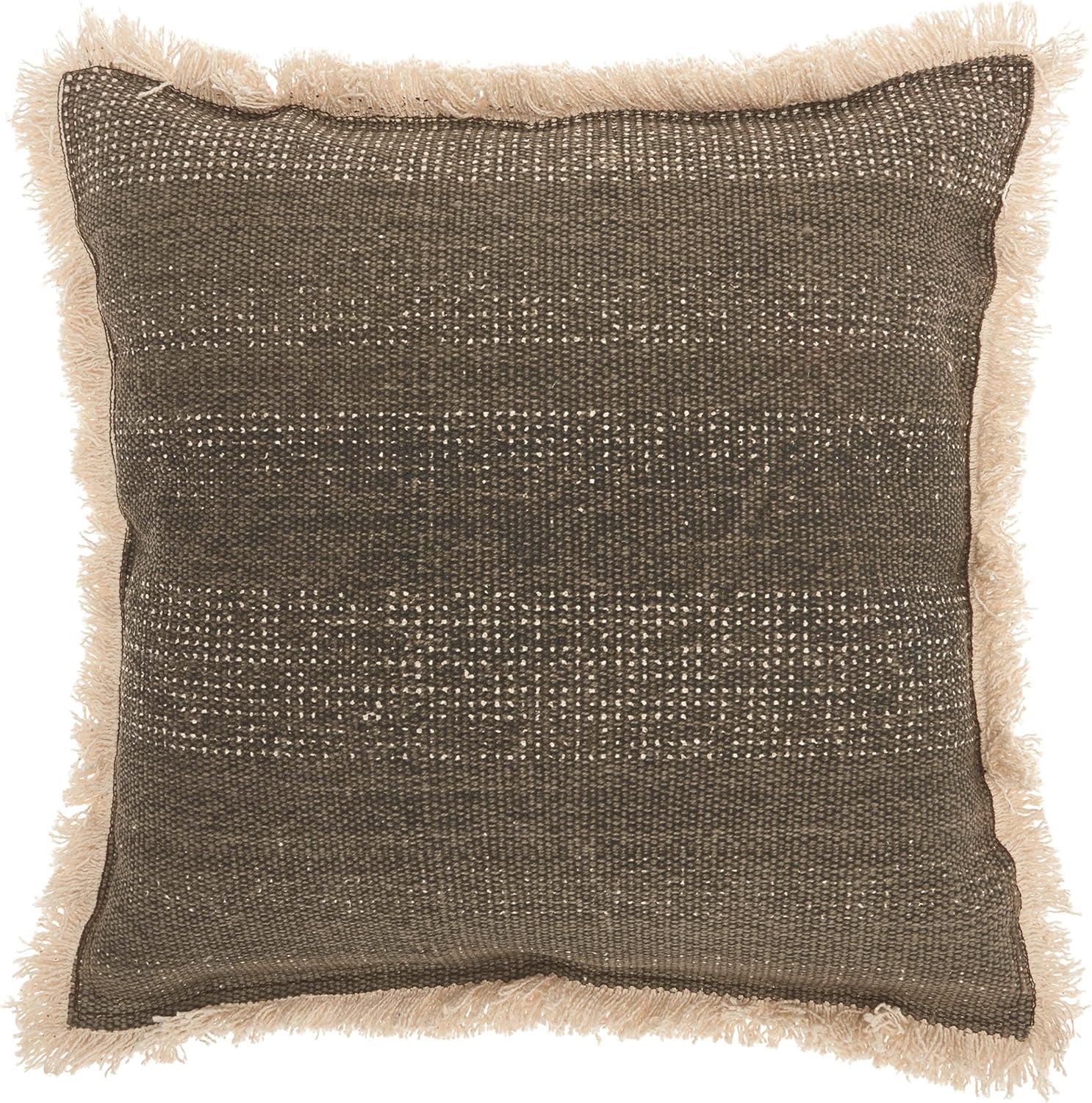 Charcoal Cotton Stonewash Square Throw Pillow with Fringe